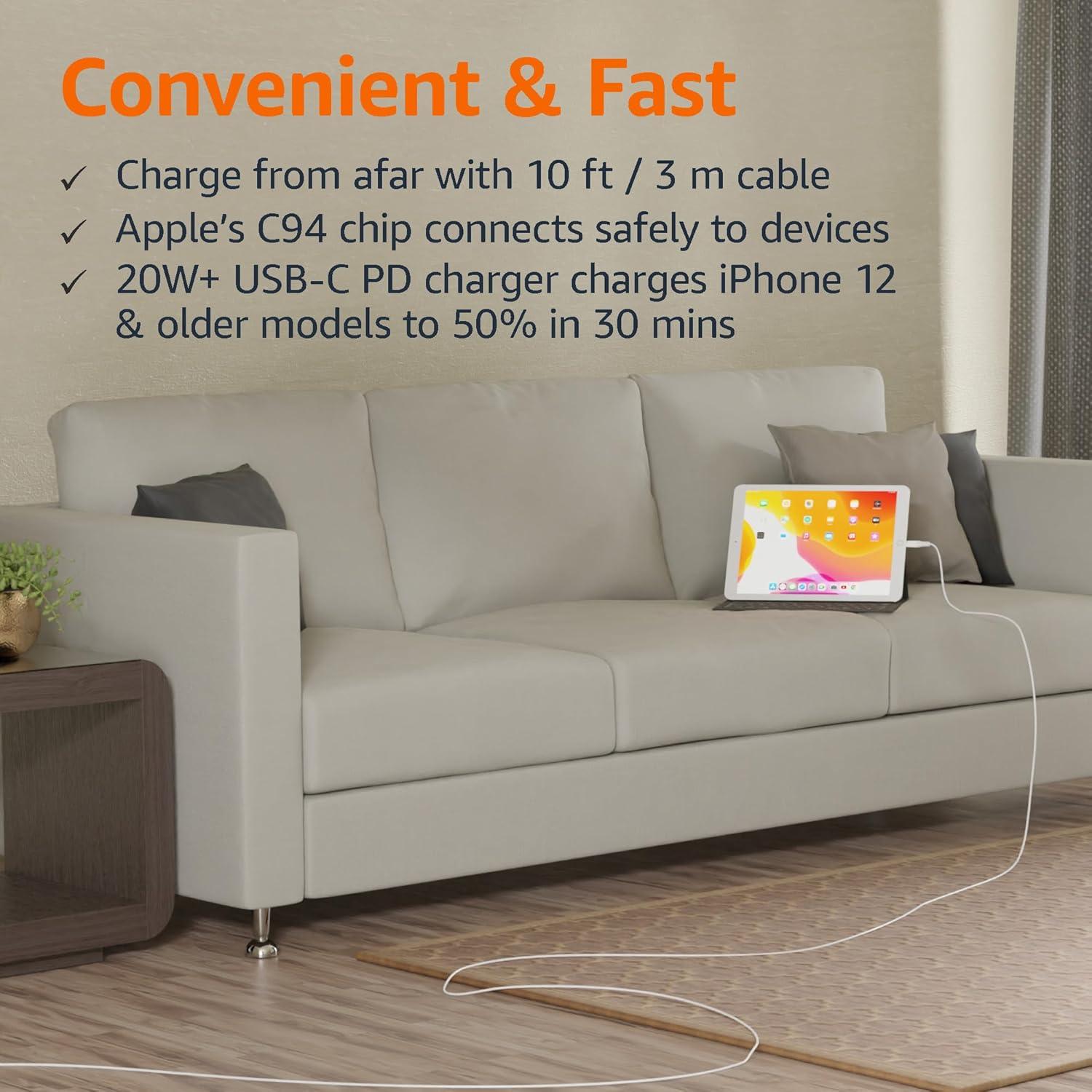 Cable de carga rápida USB-C a Lightning Amazon Basics 3m blanco