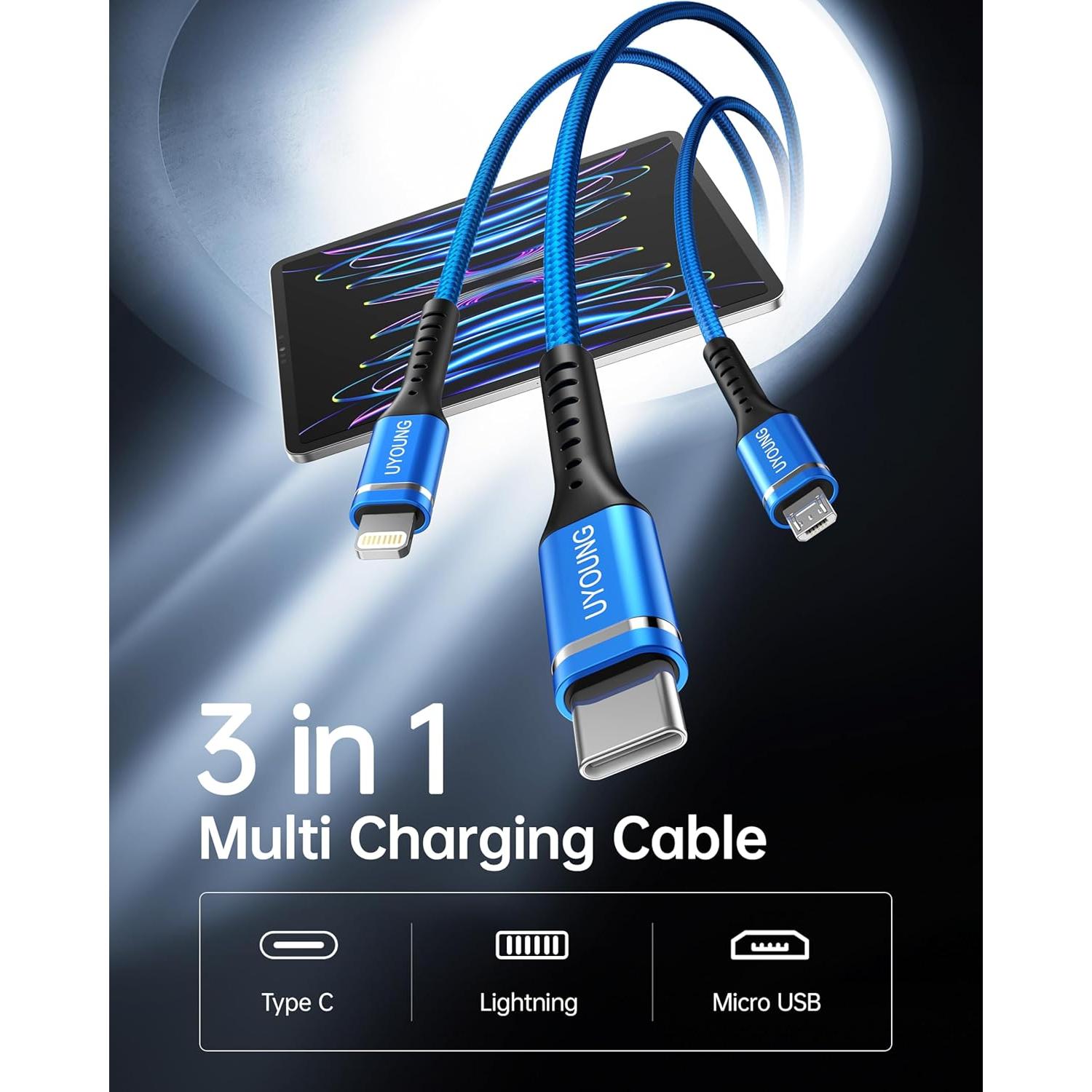 Cable de Carga Múltiple 3 en 1 UYOUNG 6FT (1.83m) Azul