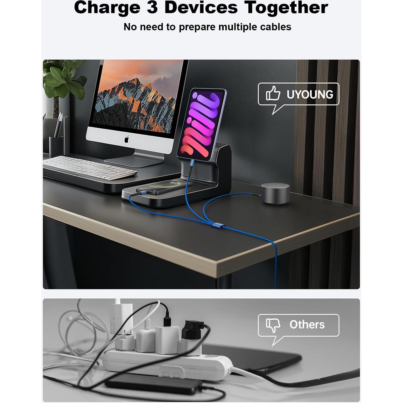 Cable de Carga Múltiple 3 en 1 UYOUNG 6FT (1.83m) Azul