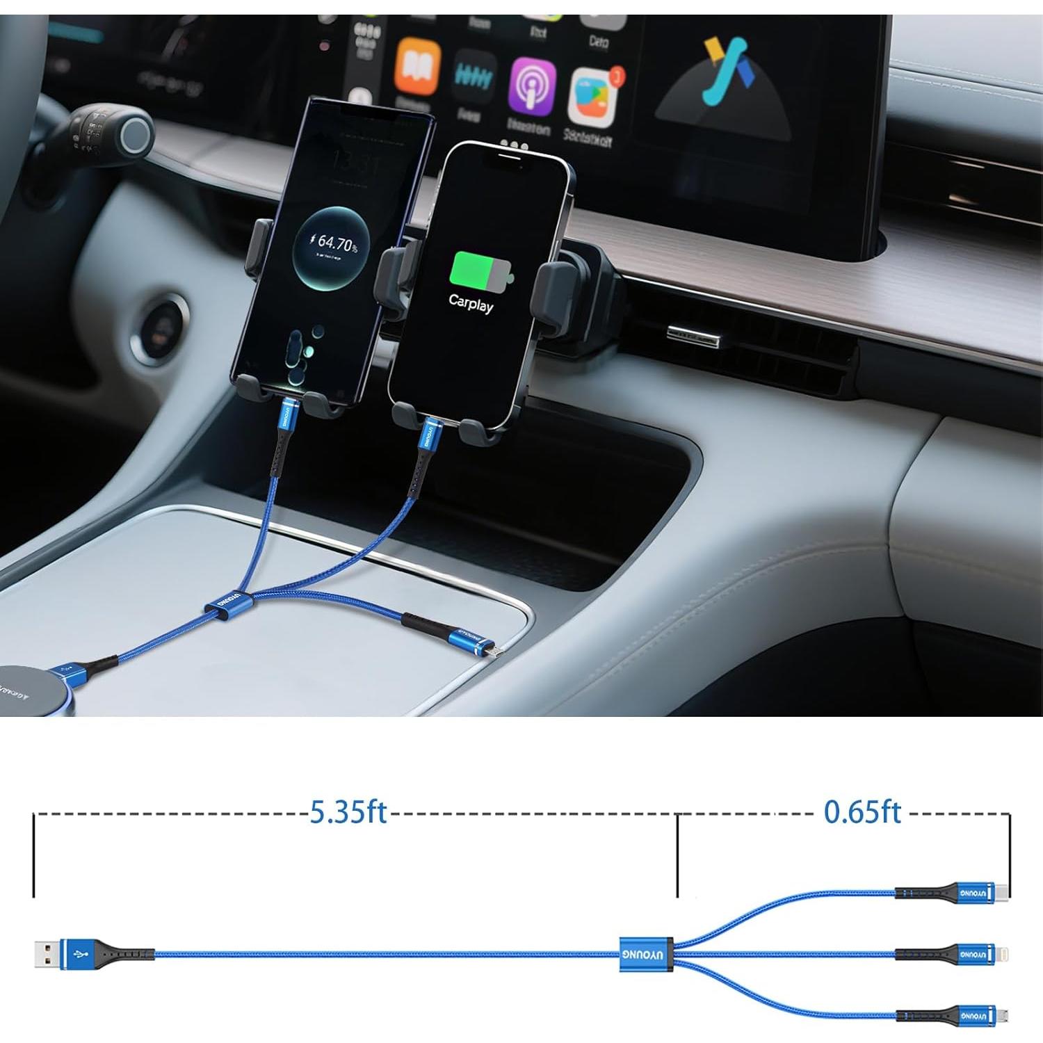 Cable de Carga Múltiple 3 en 1 UYOUNG 6FT (1.83m) Azul
