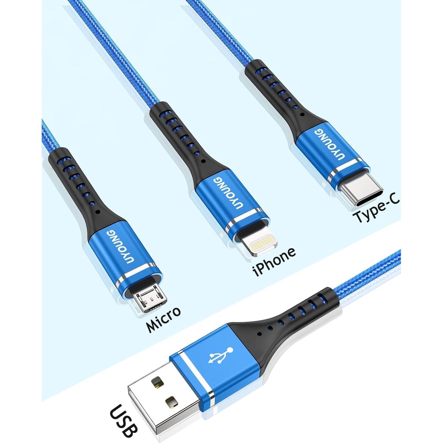 Cable de Carga Múltiple 3 en 1 UYOUNG 6FT (1.83m) Azul