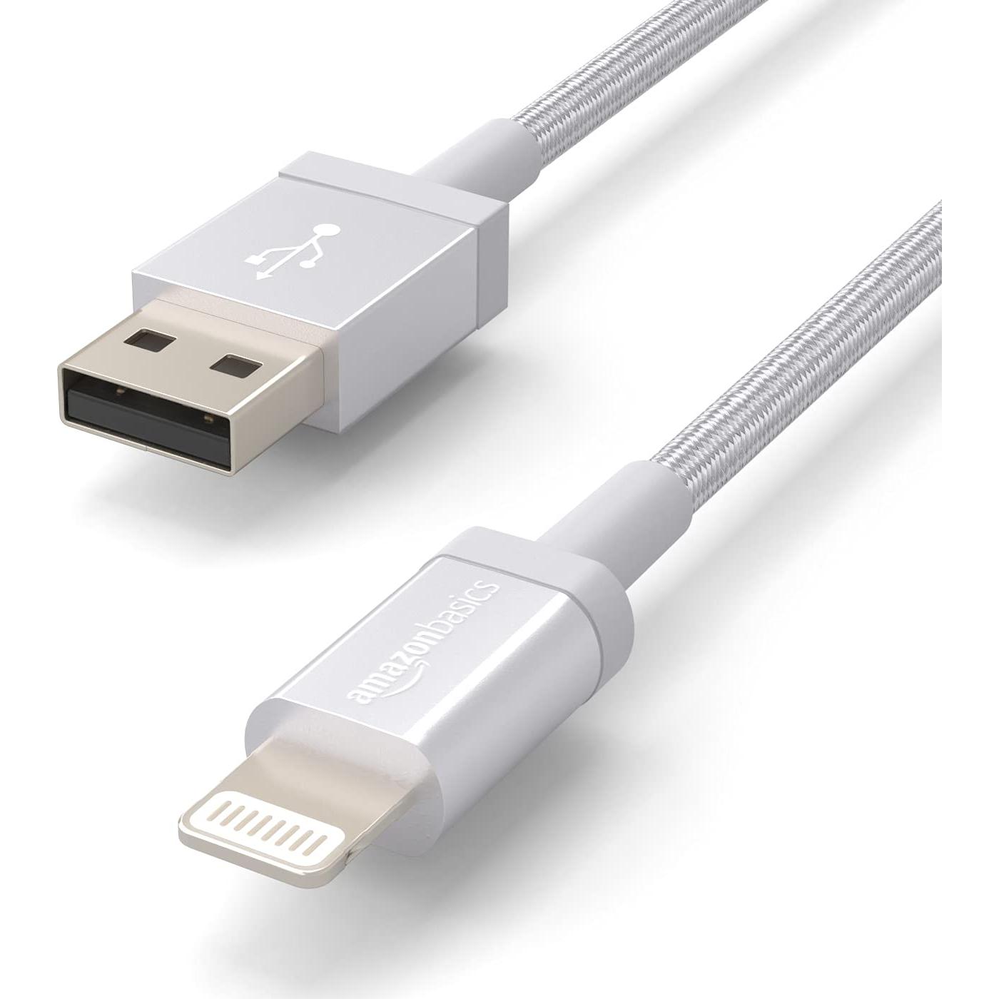 Cable USB-A a Lightning Amazon Basics 1.83m Plata MFi