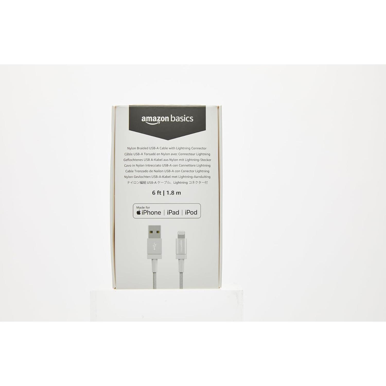 Cable USB-A a Lightning Amazon Basics 1.83m Plata MFi