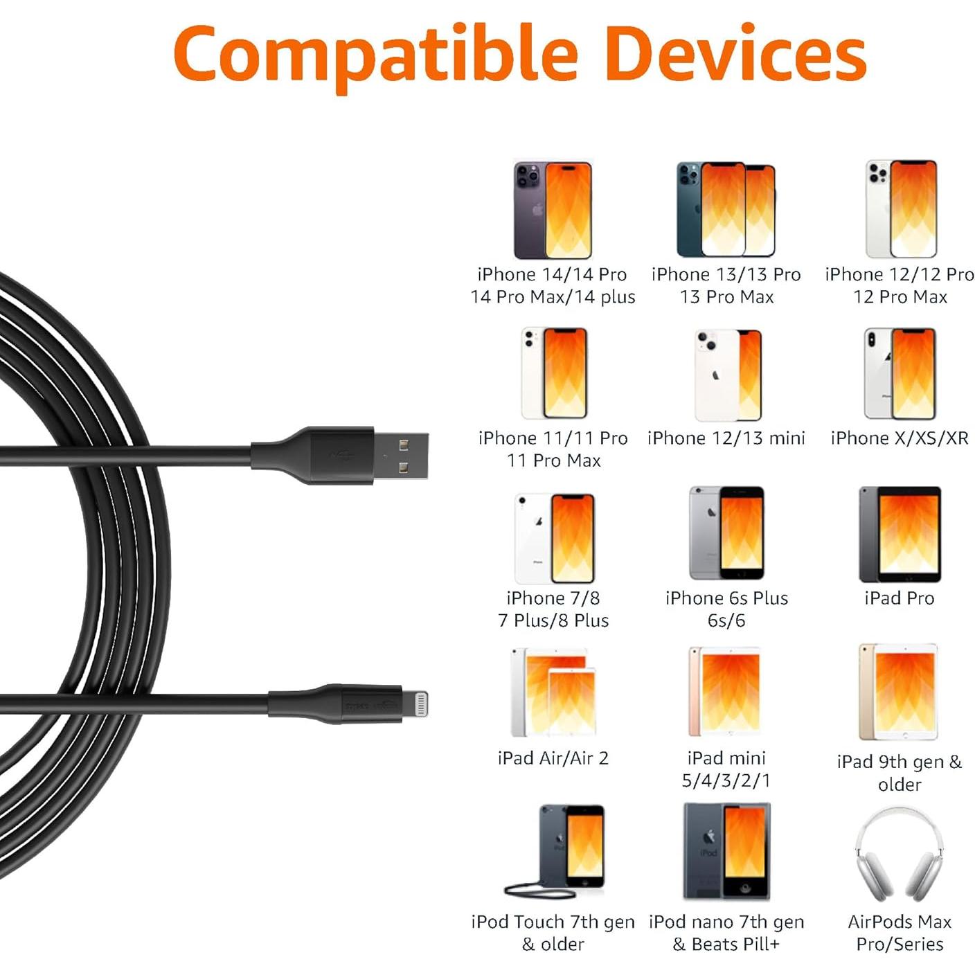 Cable de carga USB-A a Lightning Amazon Basics 3.05m Negro