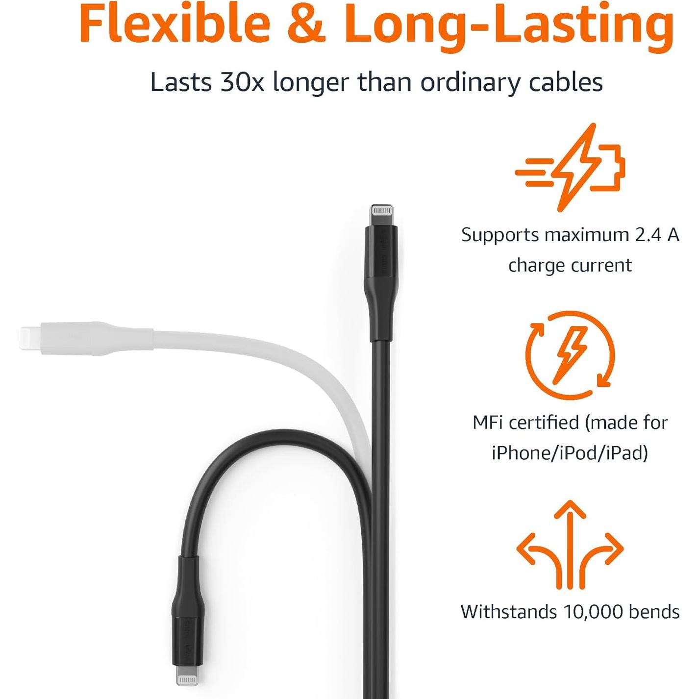 Cable de carga USB-A a Lightning Amazon Basics 3.05m Negro