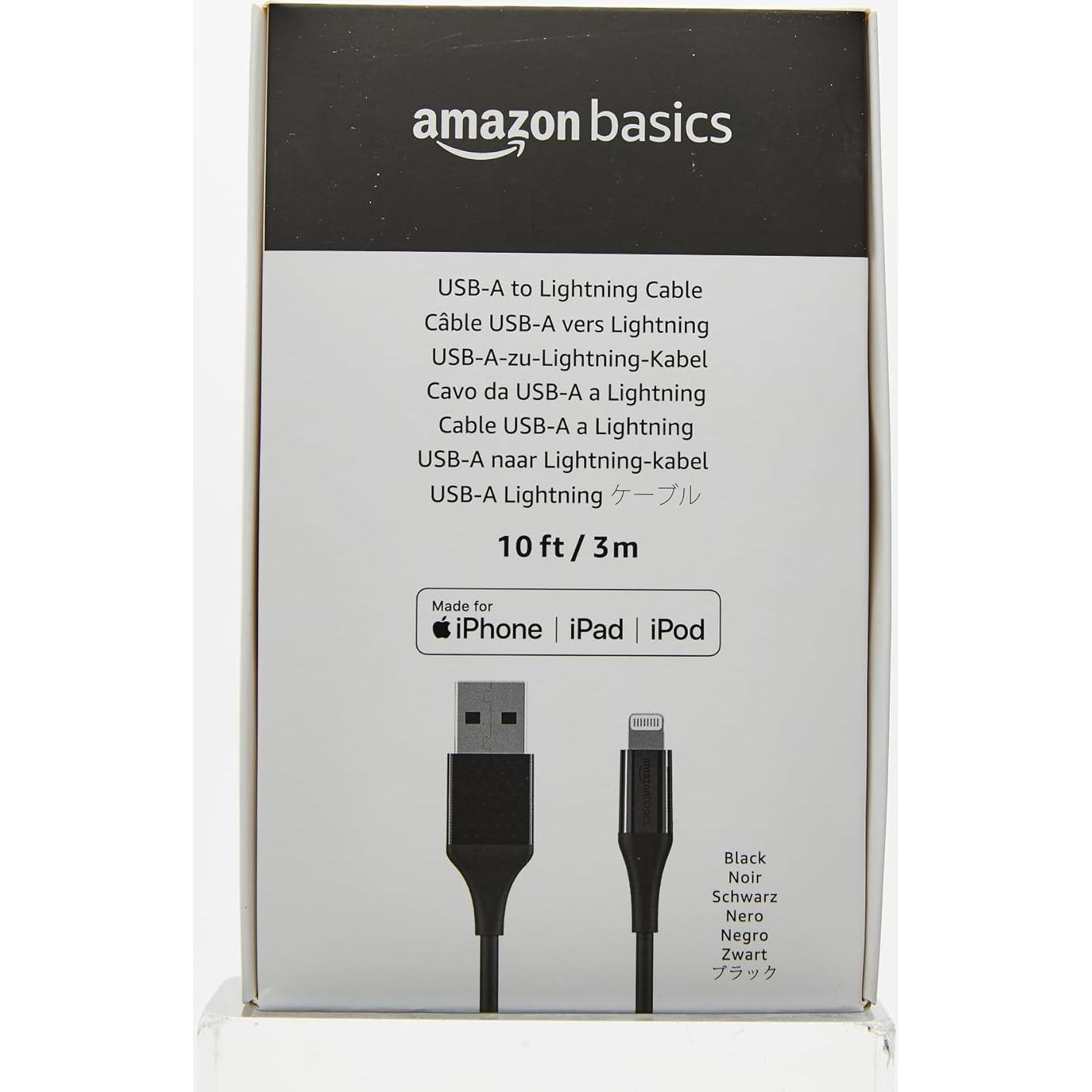 Cable de carga USB-A a Lightning Amazon Basics 3.05m Negro
