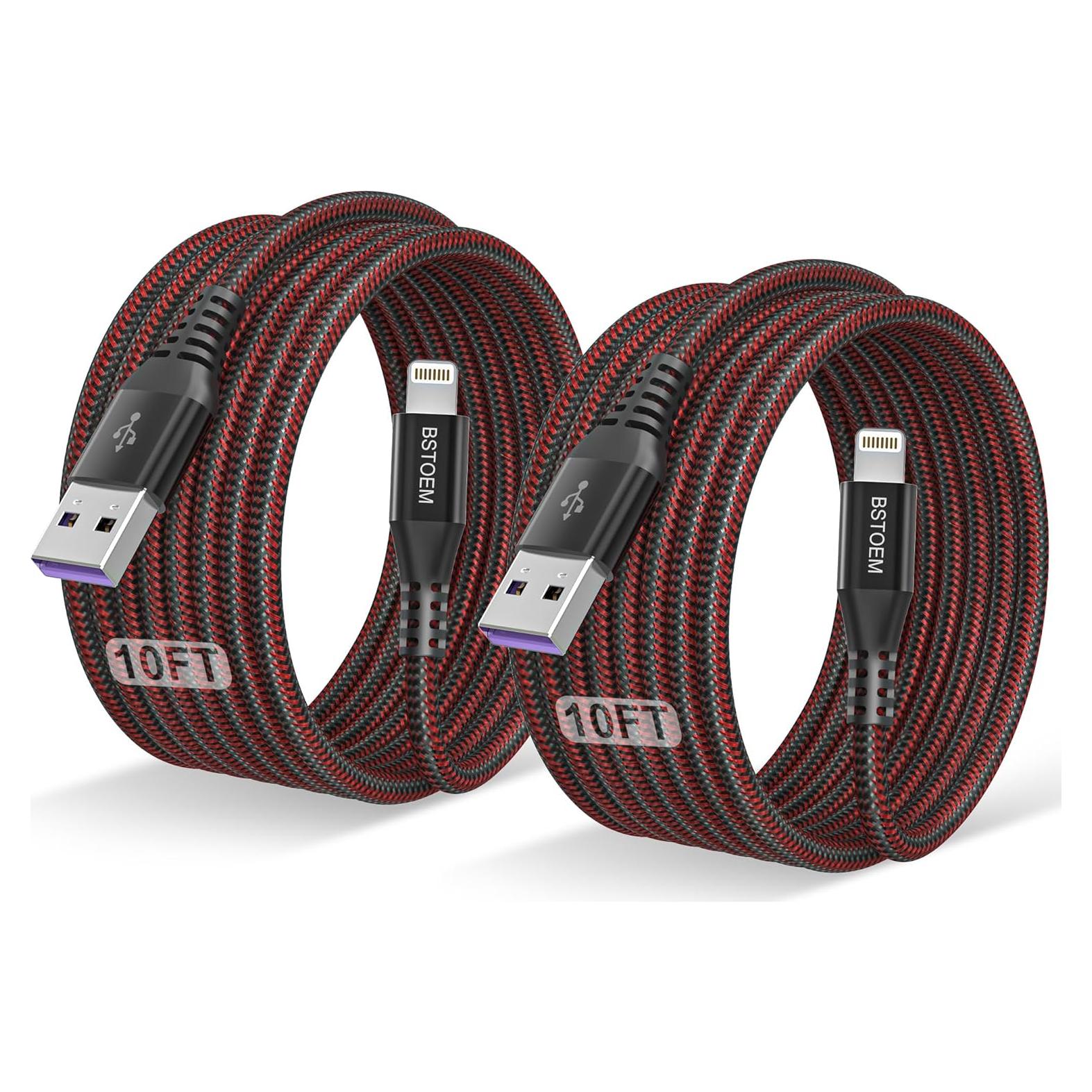 Paquete de 2 Cables de Carga USB Lightning BSTOEM 3m Rojo