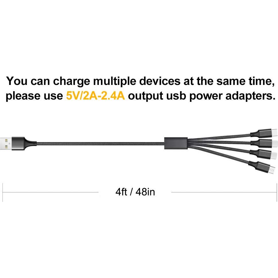 Cable de Carga Múltiple Puxnoin 4 en 1 125cm Negro