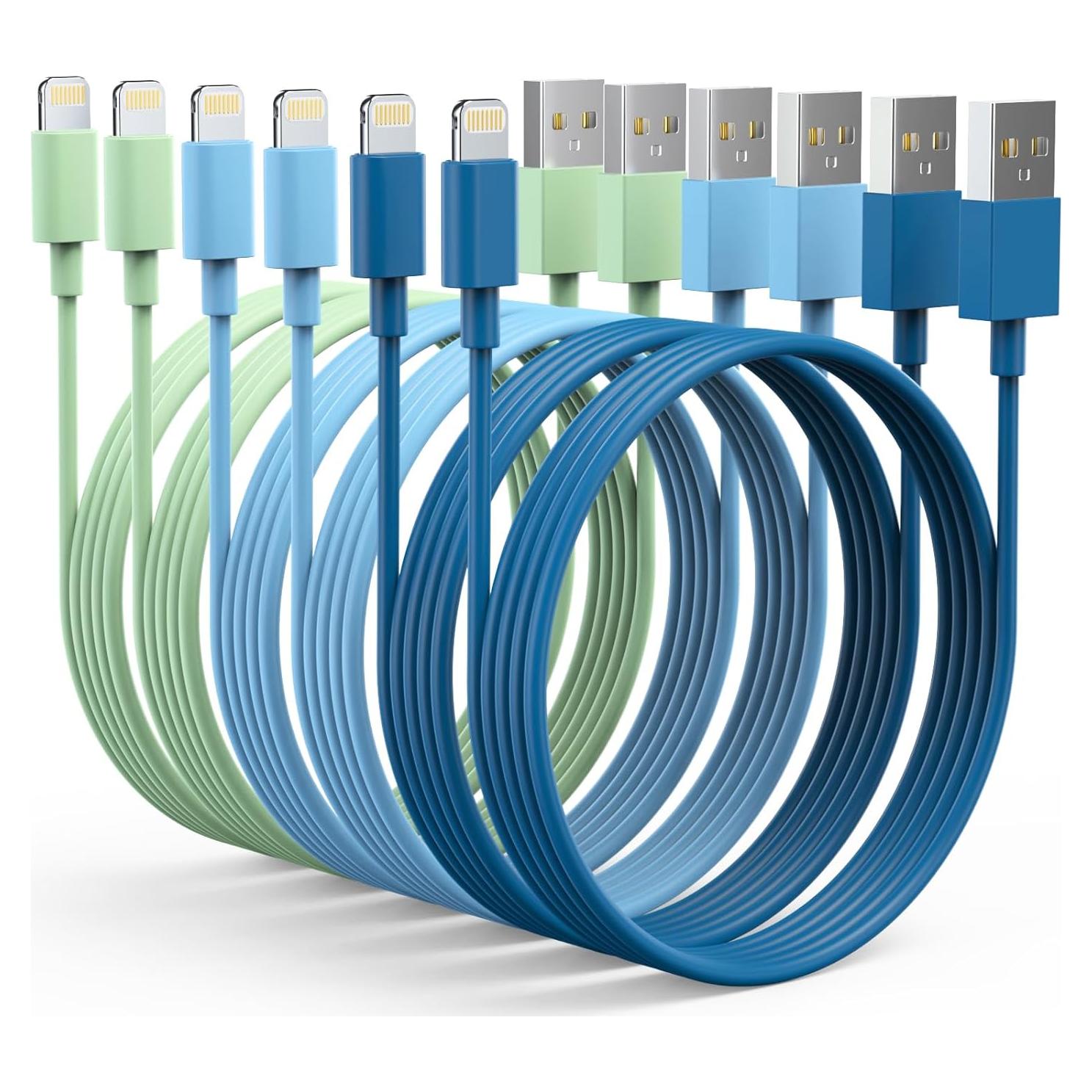 6 Cargadores Lightning MFi para iPhone 14 13 12 11 - 1.83m