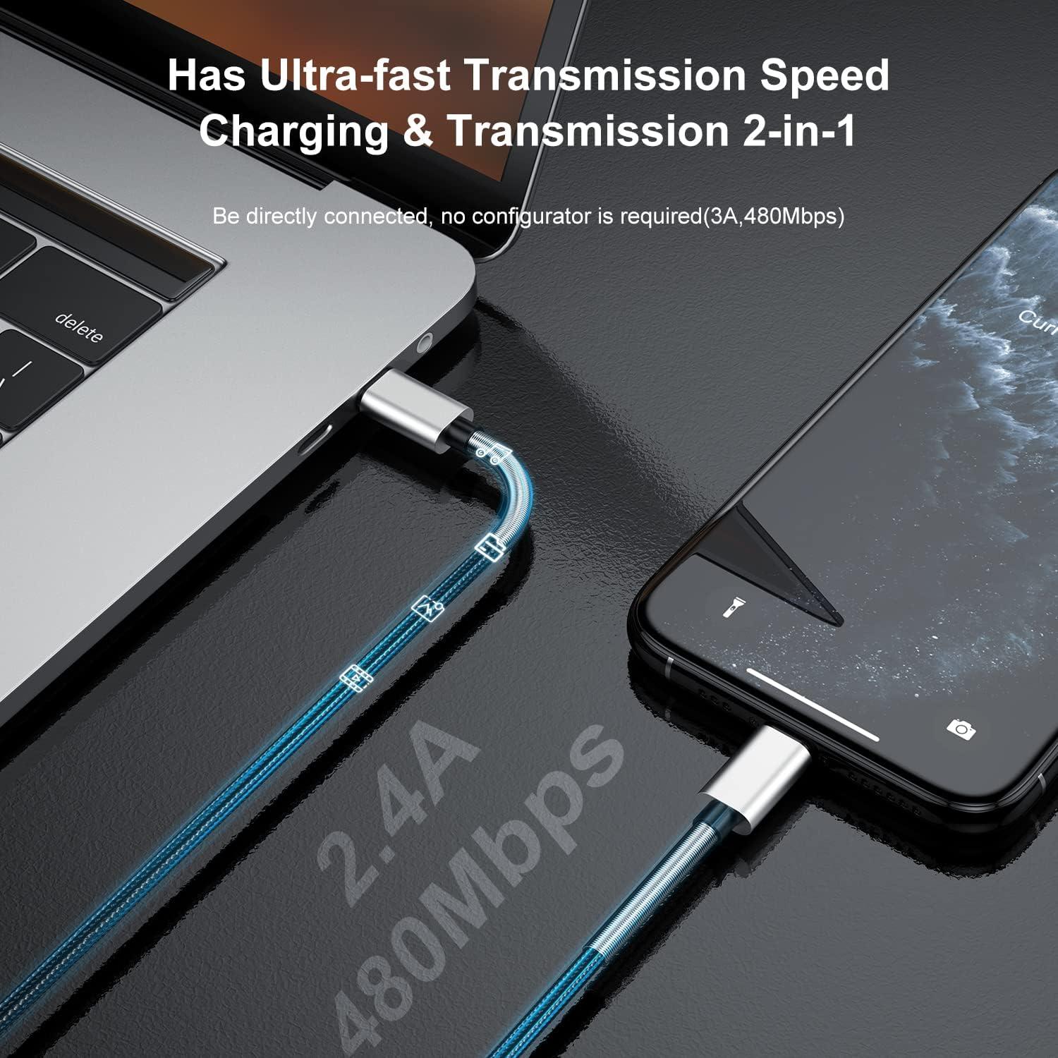 Paquete de 2 Cables de Carga Rápida 3A Kitminun 10 Pies