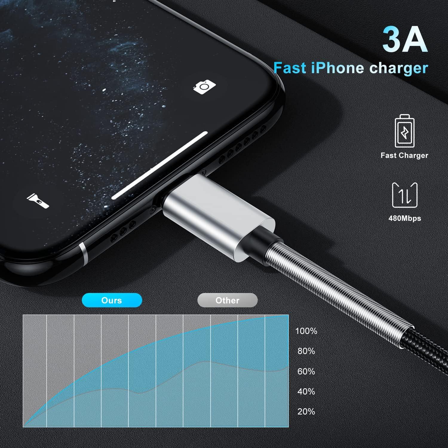 Paquete de 2 Cables de Carga Rápida 3A Kitminun 10 Pies