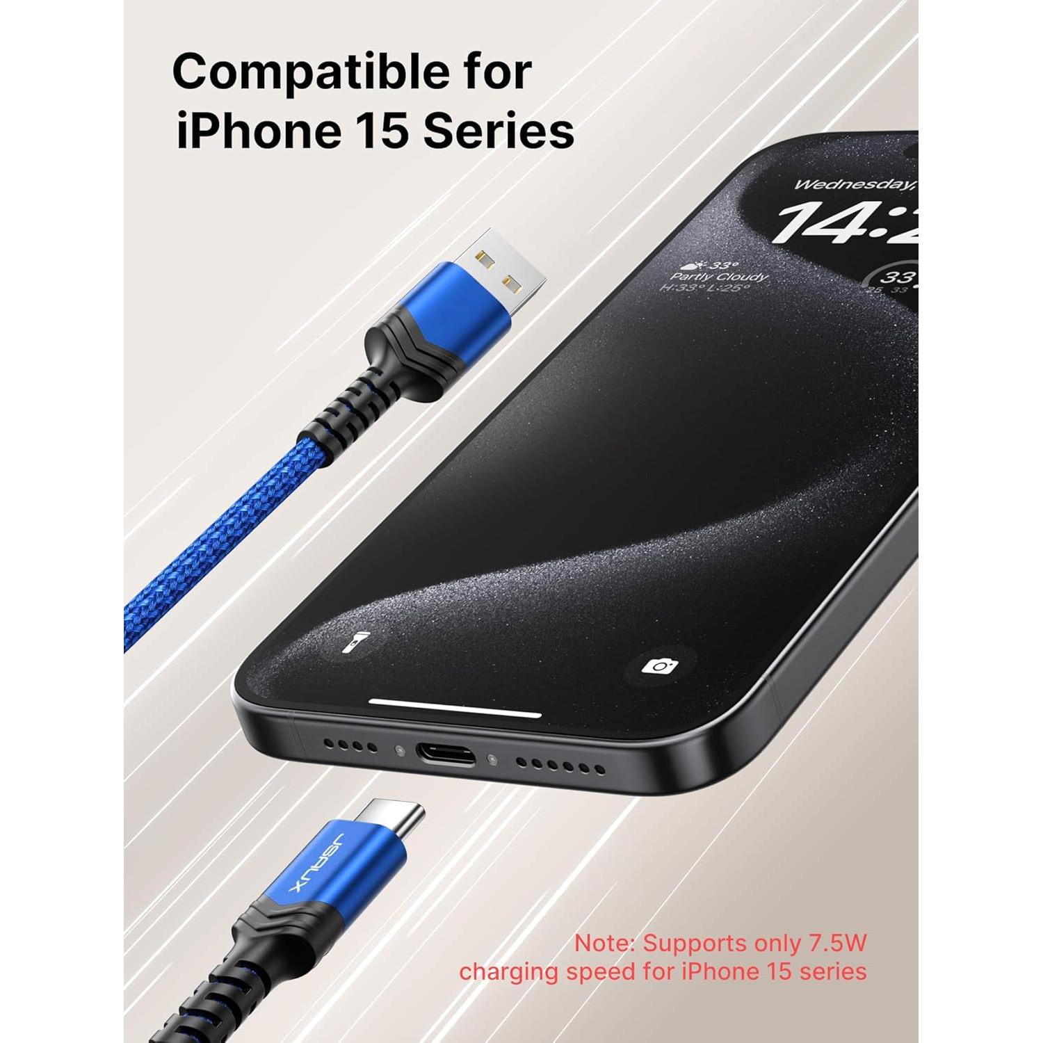 Cable USB C JSAUX 3-Pack 1m 2m 3m Carga Rápida 3.1A