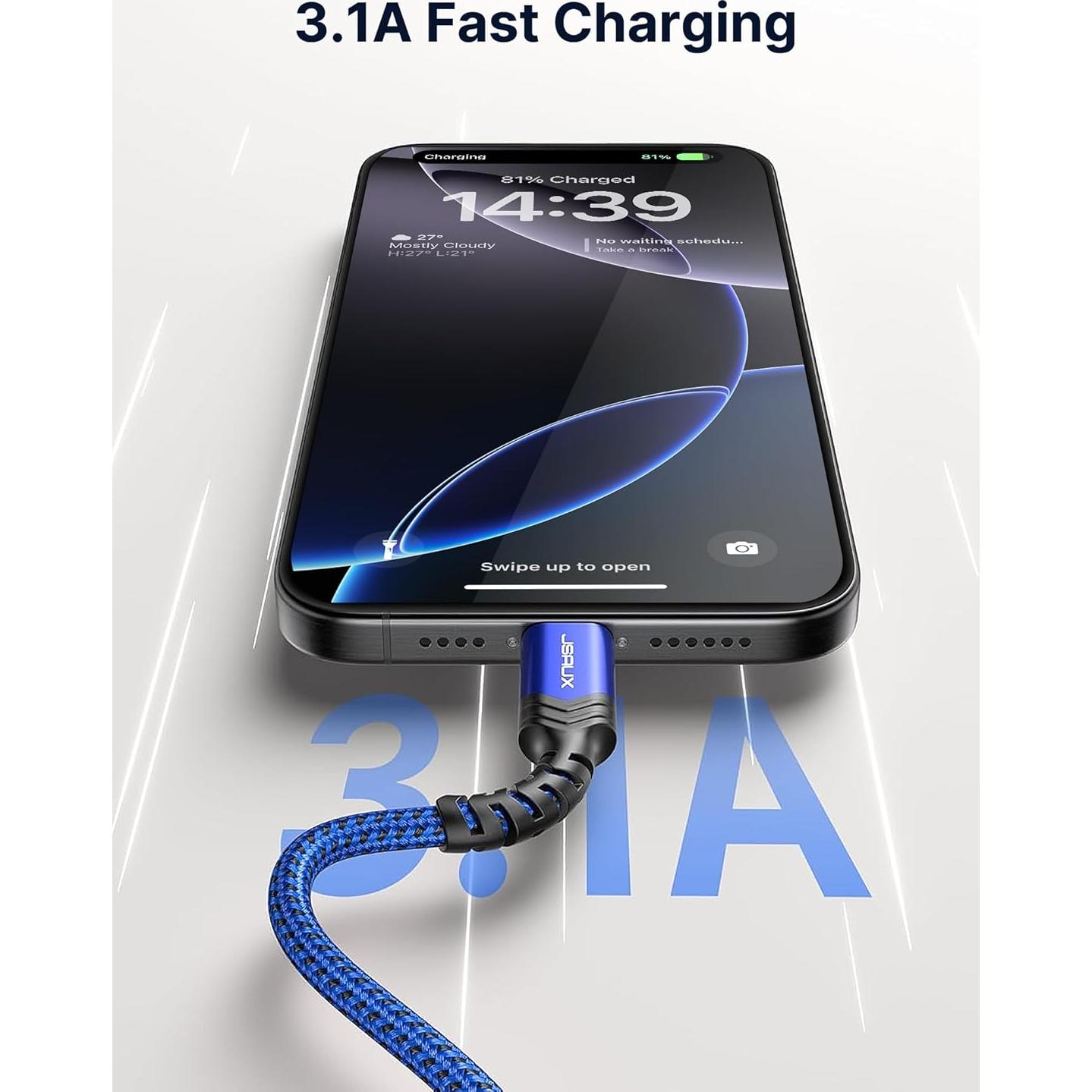 Cable USB C JSAUX 3-Pack 1m 2m 3m Carga Rápida 3.1A