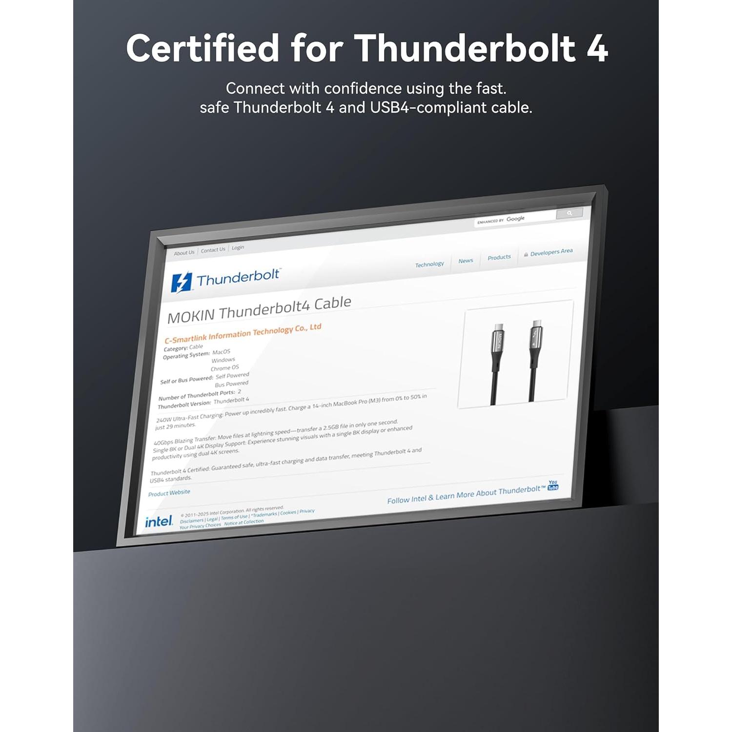 Cable Thunderbolt 4 MOKiN 1m USB-C 240W 40Gbps 8K/4K