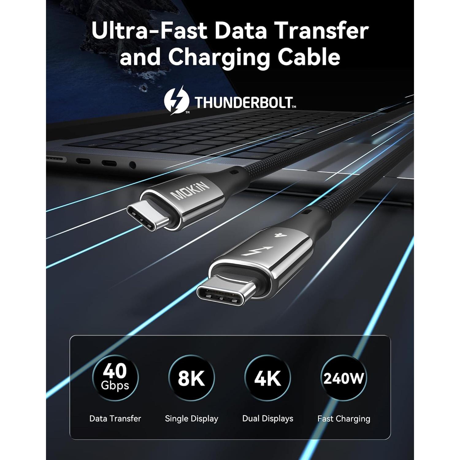 Cable Thunderbolt 4 MOKiN 1m USB-C 240W 40Gbps 8K/4K