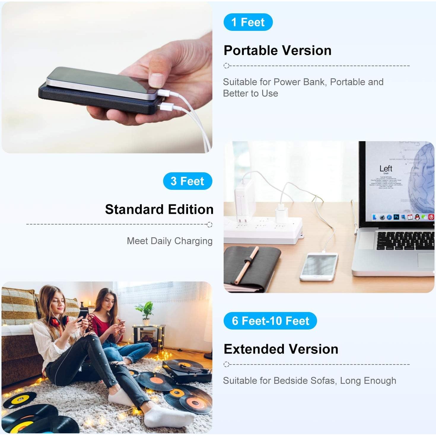 Cable de Carga Rápida USB Lightning Cionum 0.91m 2PACK Blanco