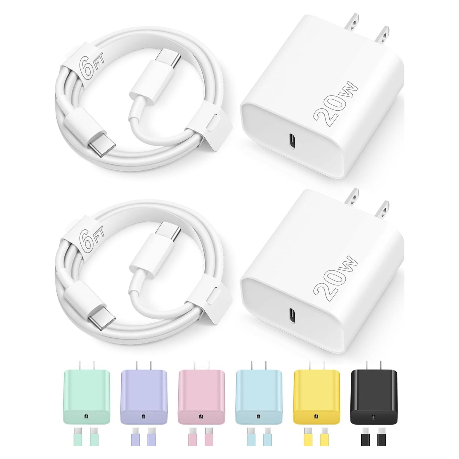 Cargador Rápido USB-C 20W para iPhone 16 y 15 - 2 Cables 6FT