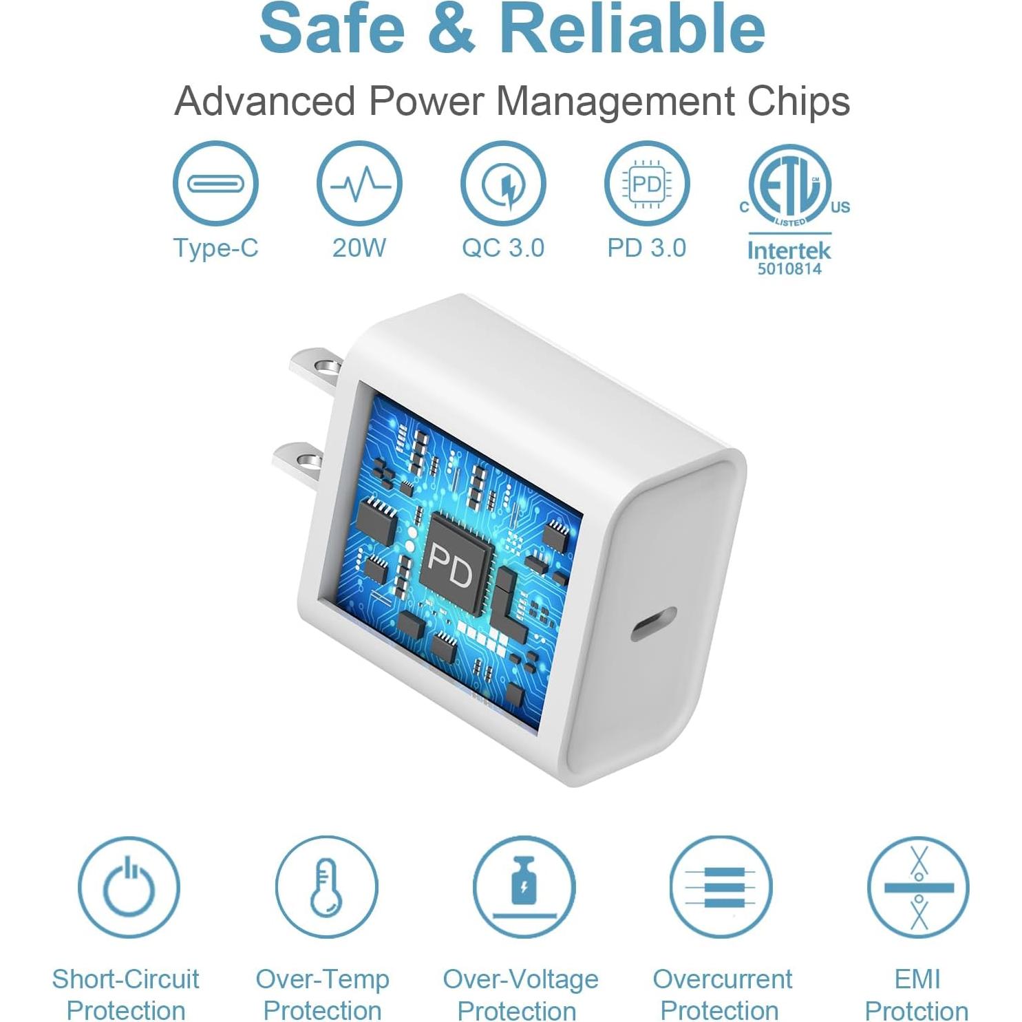 Cargador Rápido USB-C 20W para iPhone 16 y 15 - 2 Cables 6FT