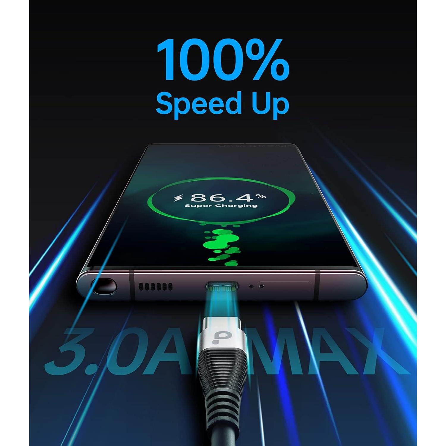 Cable USB C Rápido PRAKIE 0.91m 66W 2Pack Plata