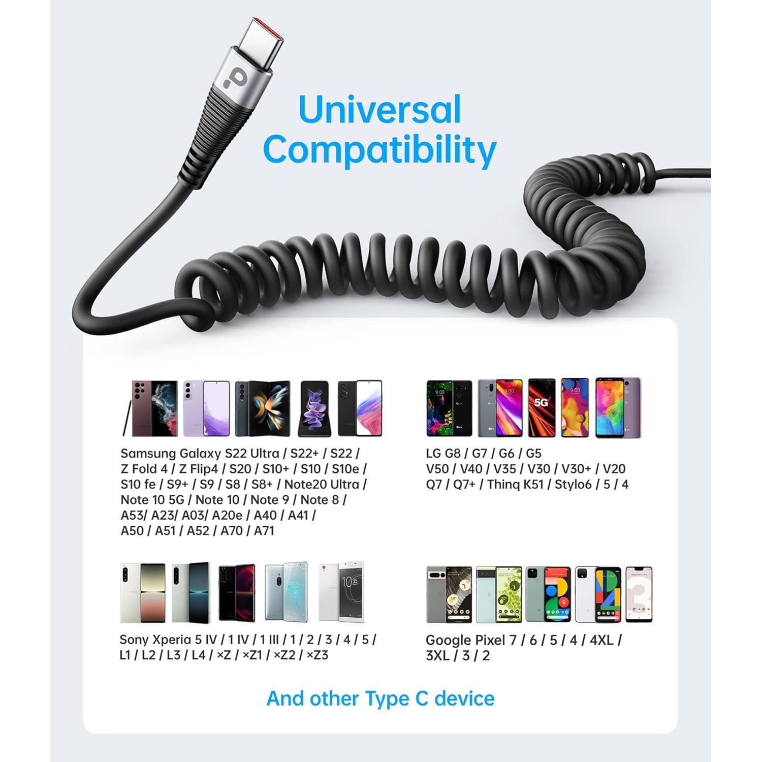 Cable USB C Rápido PRAKIE 0.91m 66W 2Pack Plata