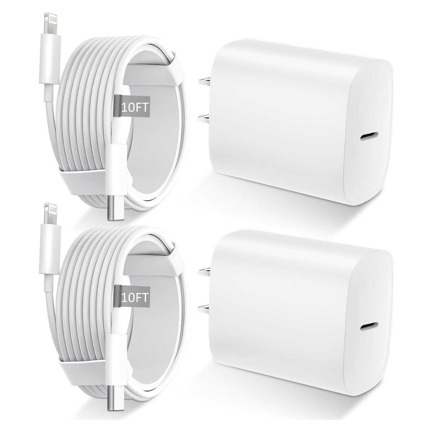 Cargador Rápido USB C 20W + Cable Lightning 10FT para iPhone