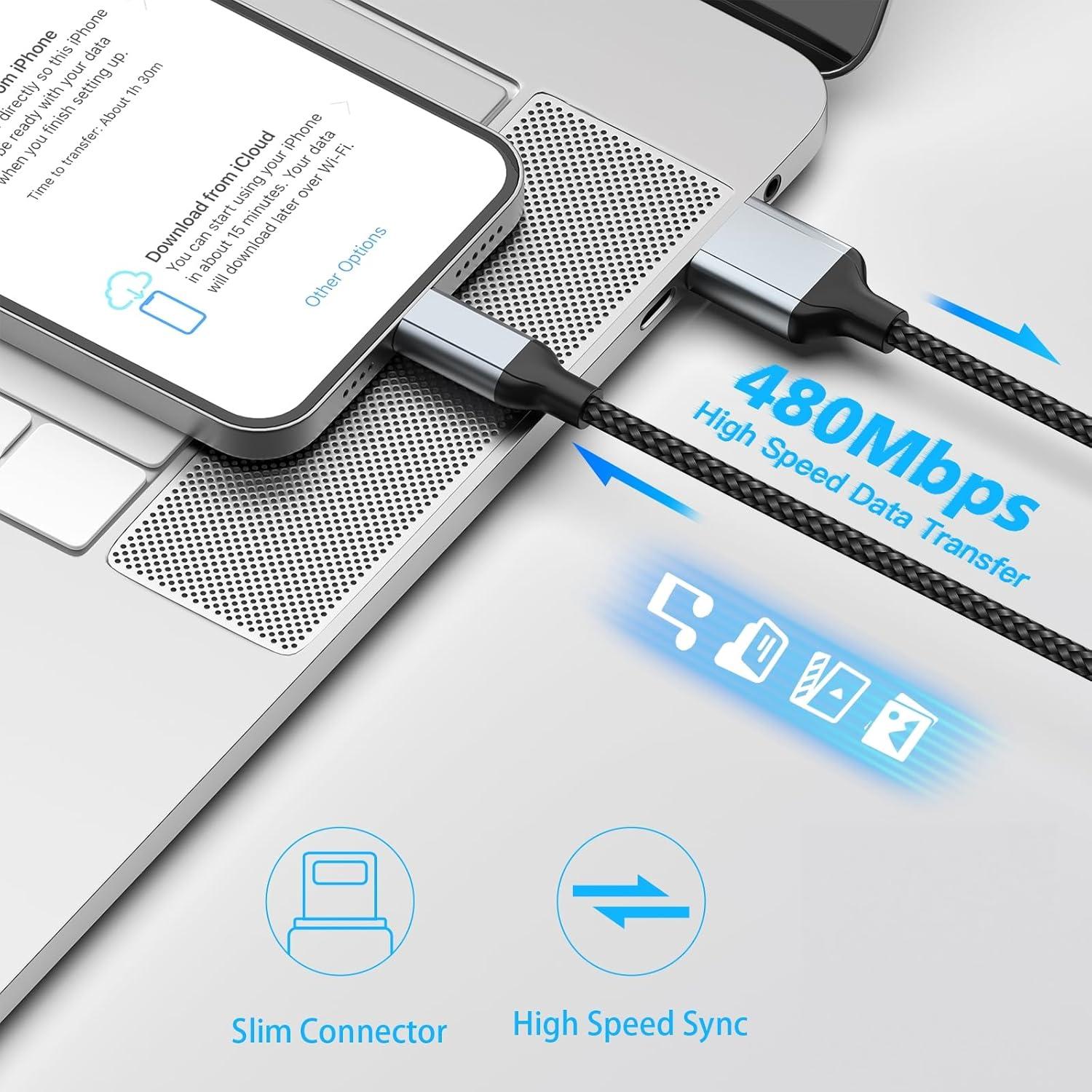 Cable de carga USB a Lightning Sailift 2 pies MFi - Paquete de 2