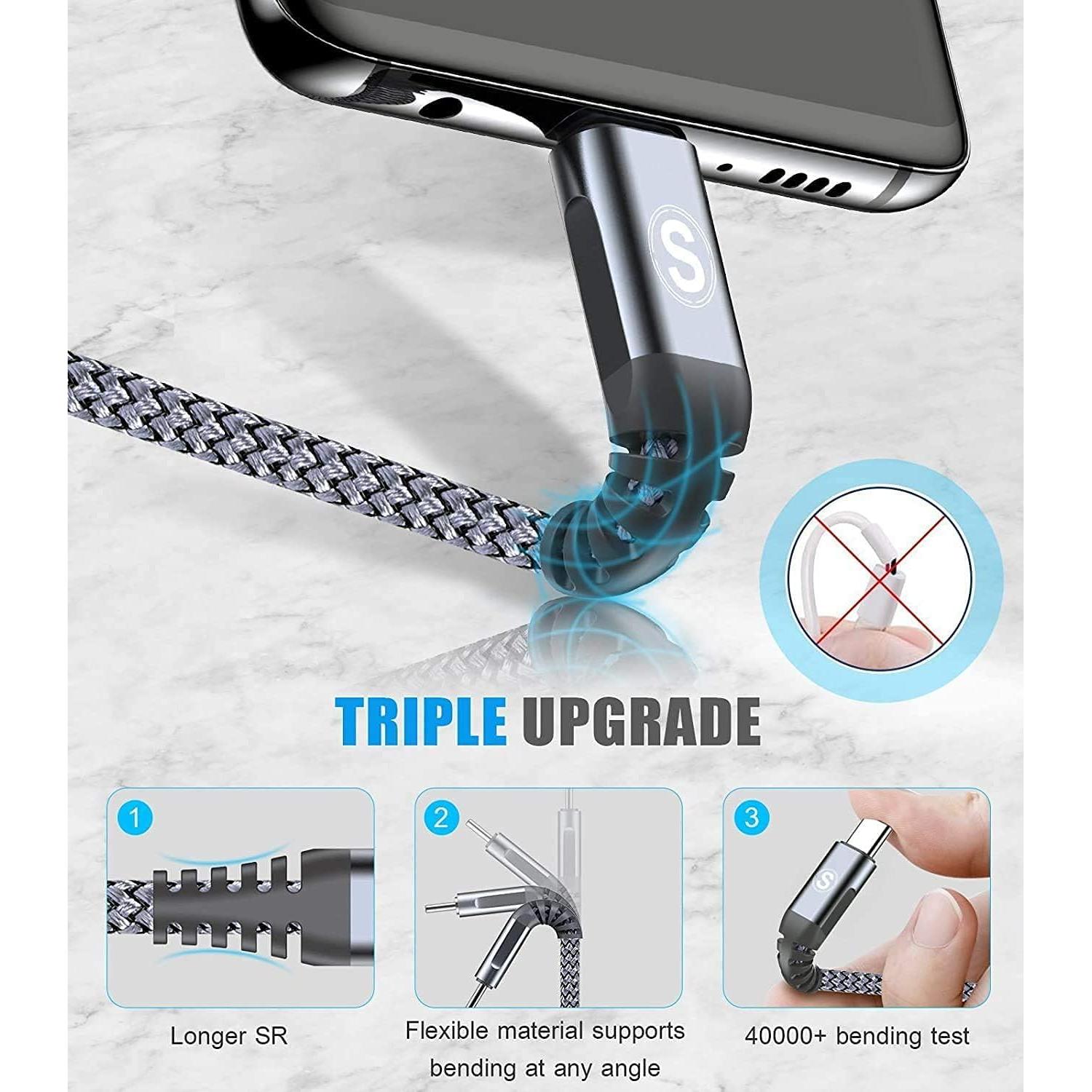 Cable de Carga USB Tipo C Sweguard 3-Pack 3.05m 2.01m 1.00m