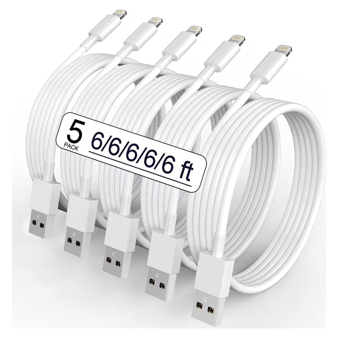 Paquete de 5 Cables Lightning VODRAIS 1.83m Carga Rápida