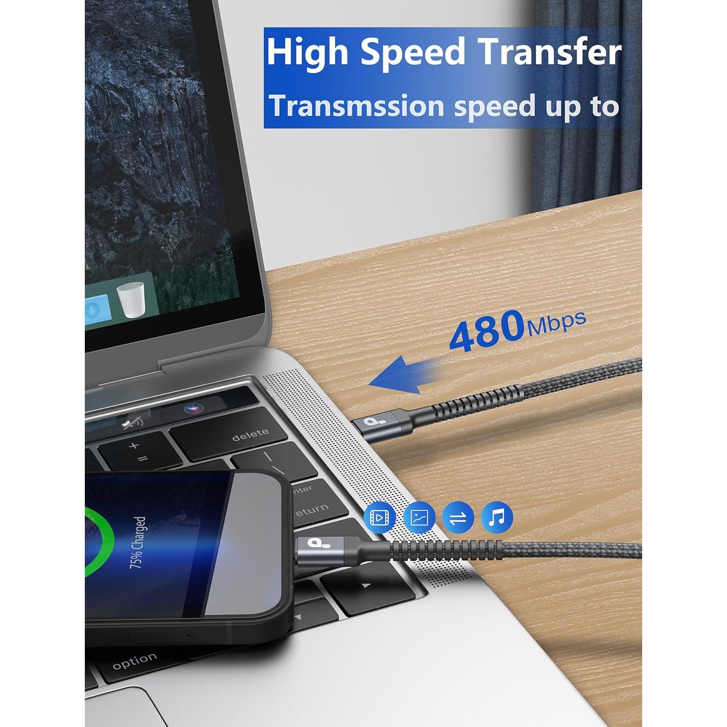 Cable USB C a Lightning 1.83M 2Pack PRAKIE Carga Rápida MFi