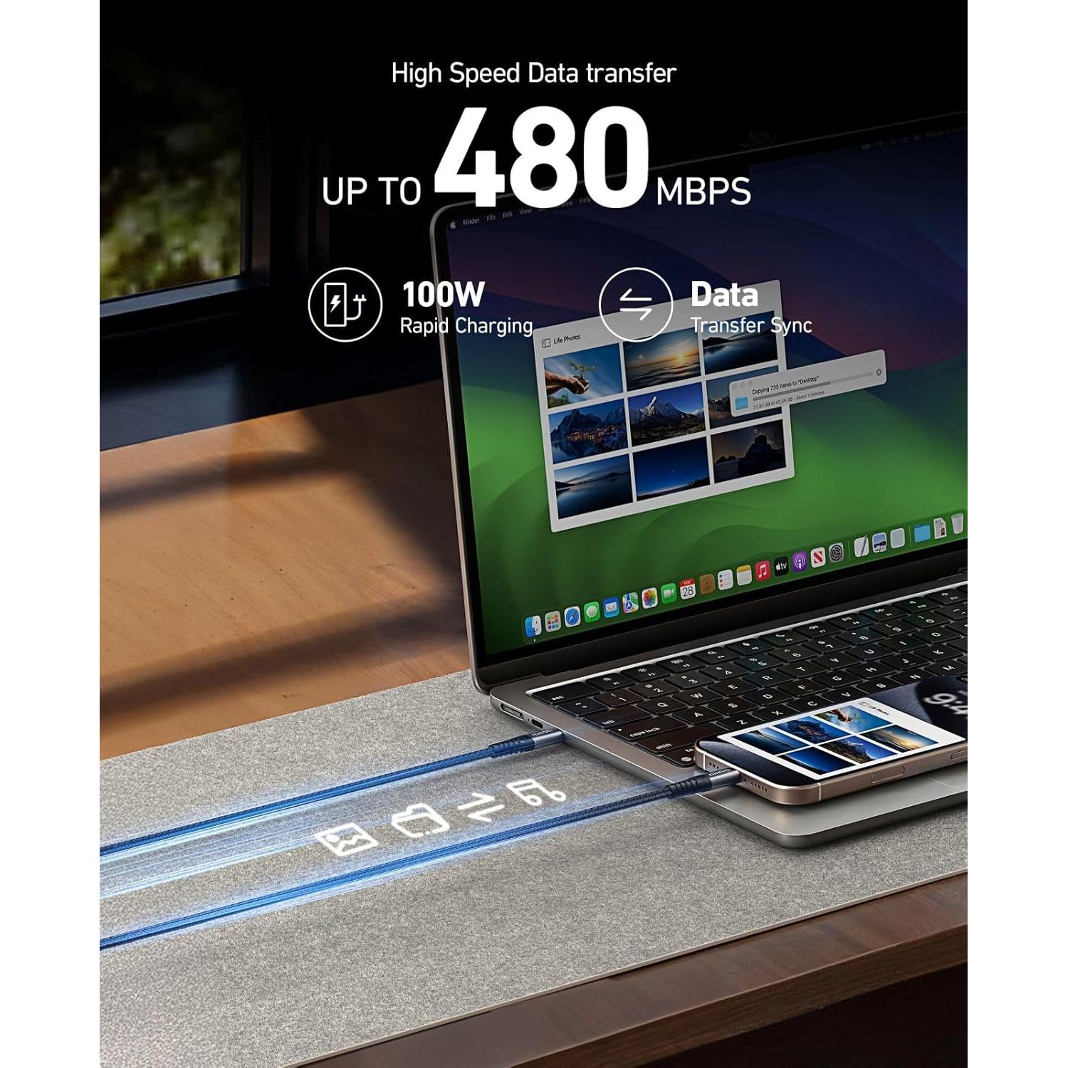 Cable Lightning 3ft Dasku MFi Carga Rápida Nylon Trenzado