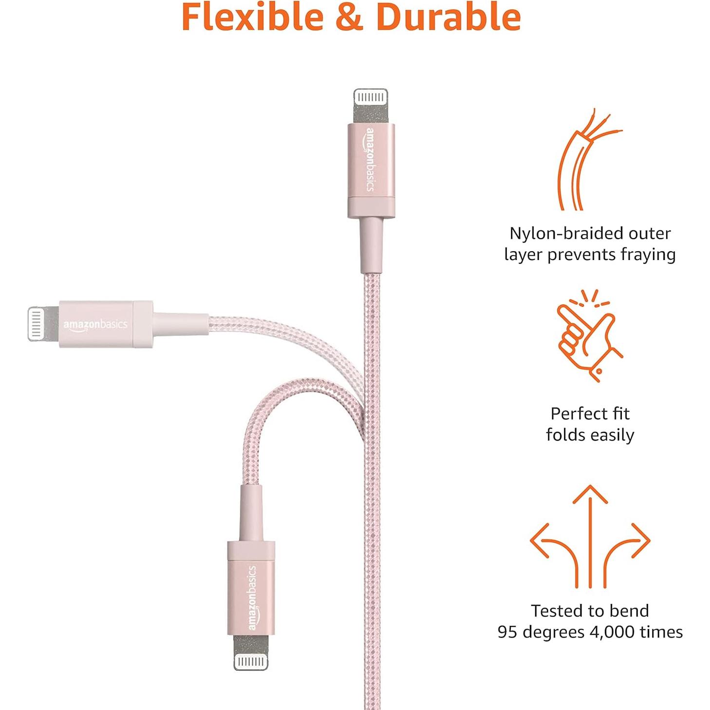 Cable USB-C a Lightning Amazon Basics 1.83m Trenzado Oro Rosa