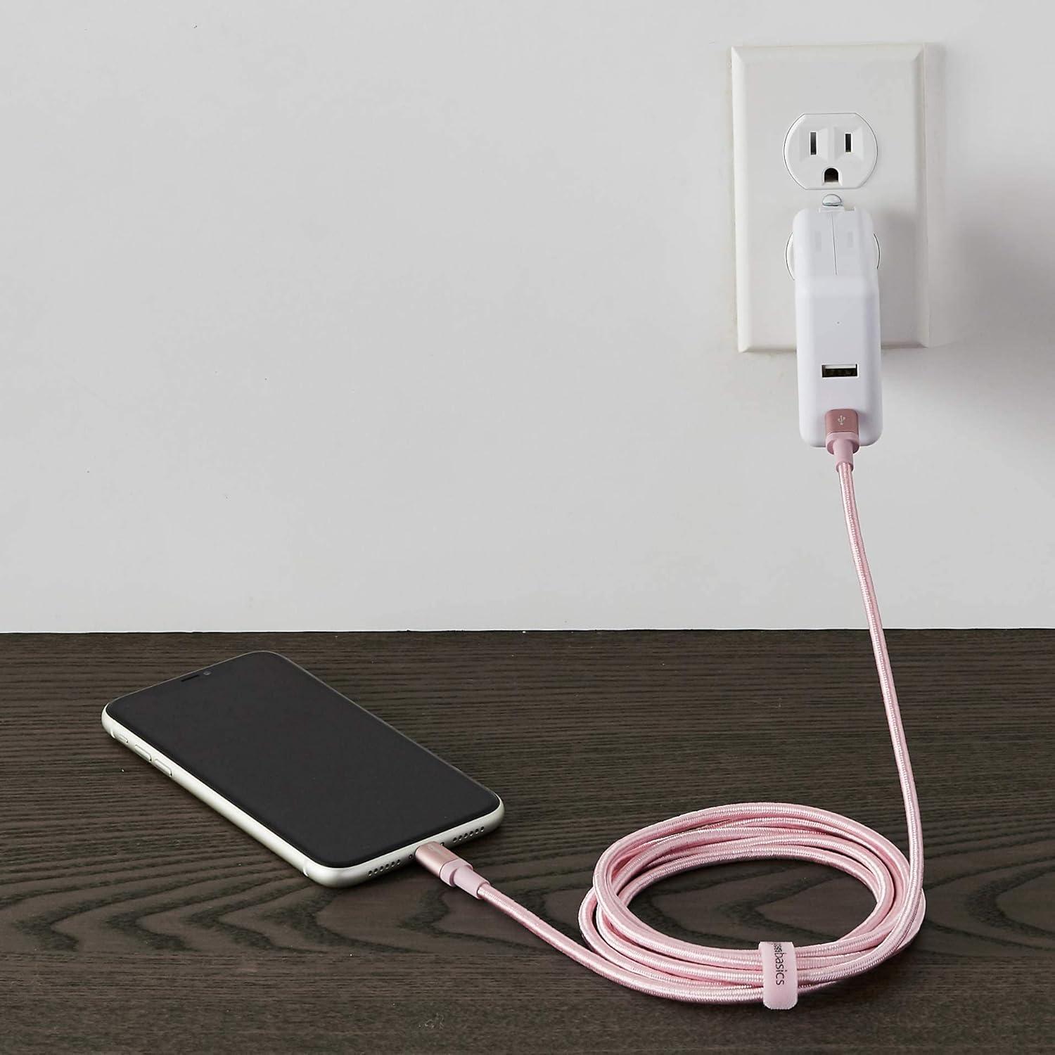 Cable USB-C a Lightning Amazon Basics 1.83m Trenzado Oro Rosa