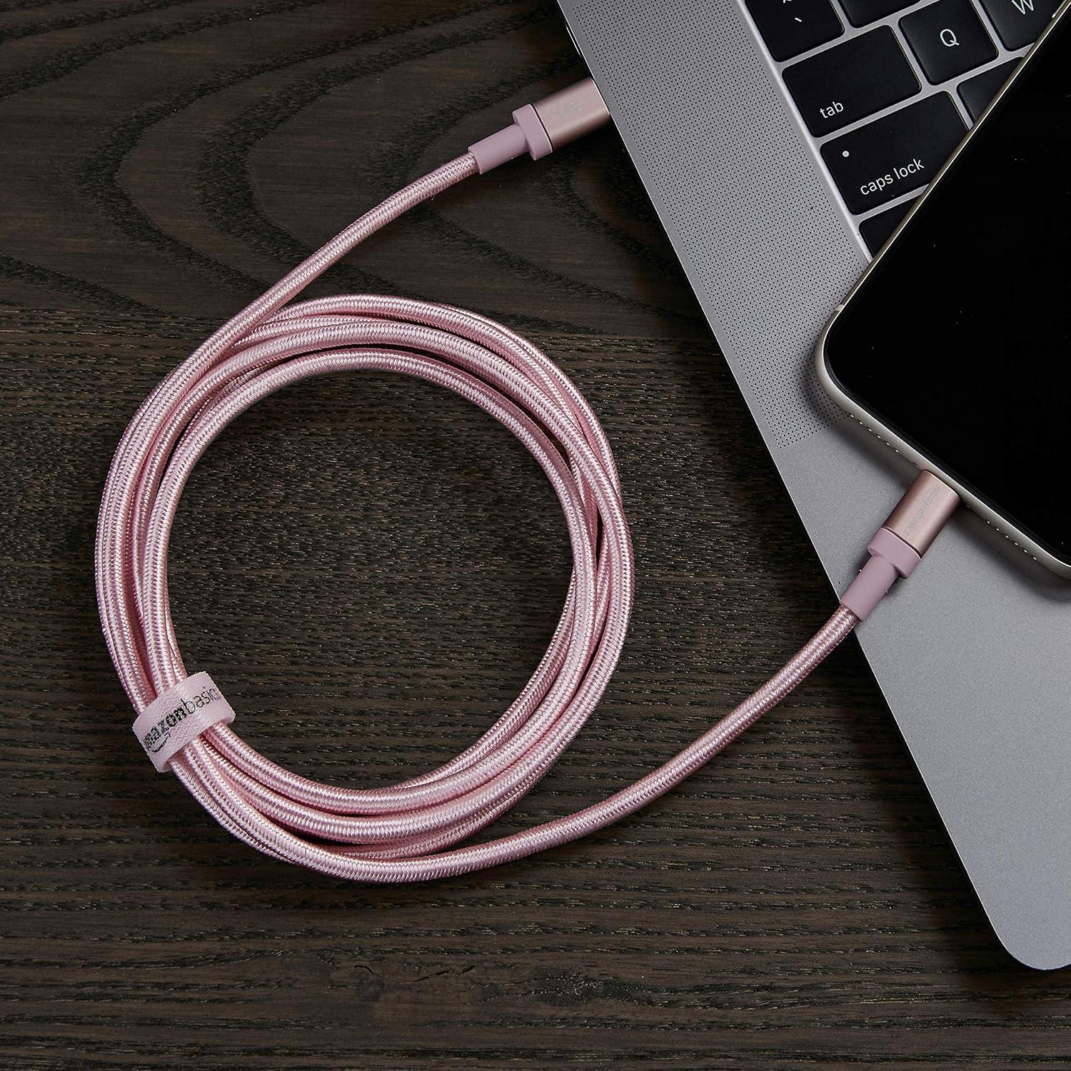 Cable USB-C a Lightning Amazon Basics 1.83m Trenzado Oro Rosa