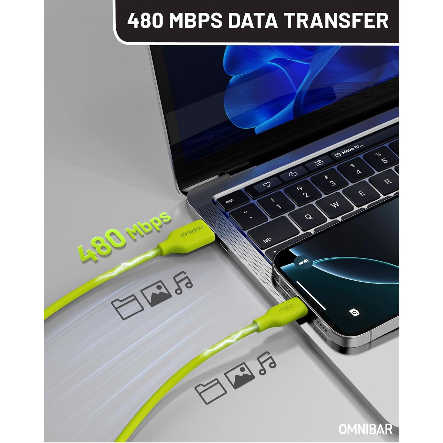 Cable USB A a Lightning MFi Omnibar 1.83m Verde Lima