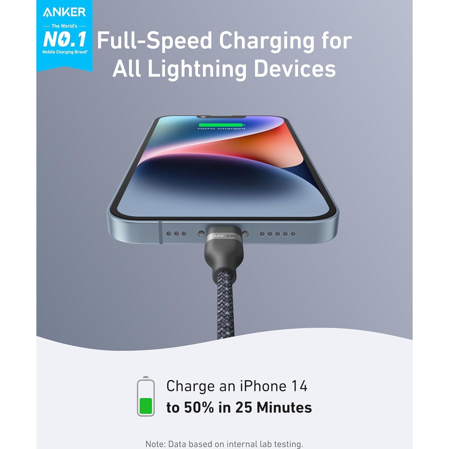 Cable USB C a Lightning Anker 91.44 cm trenzado reciclado