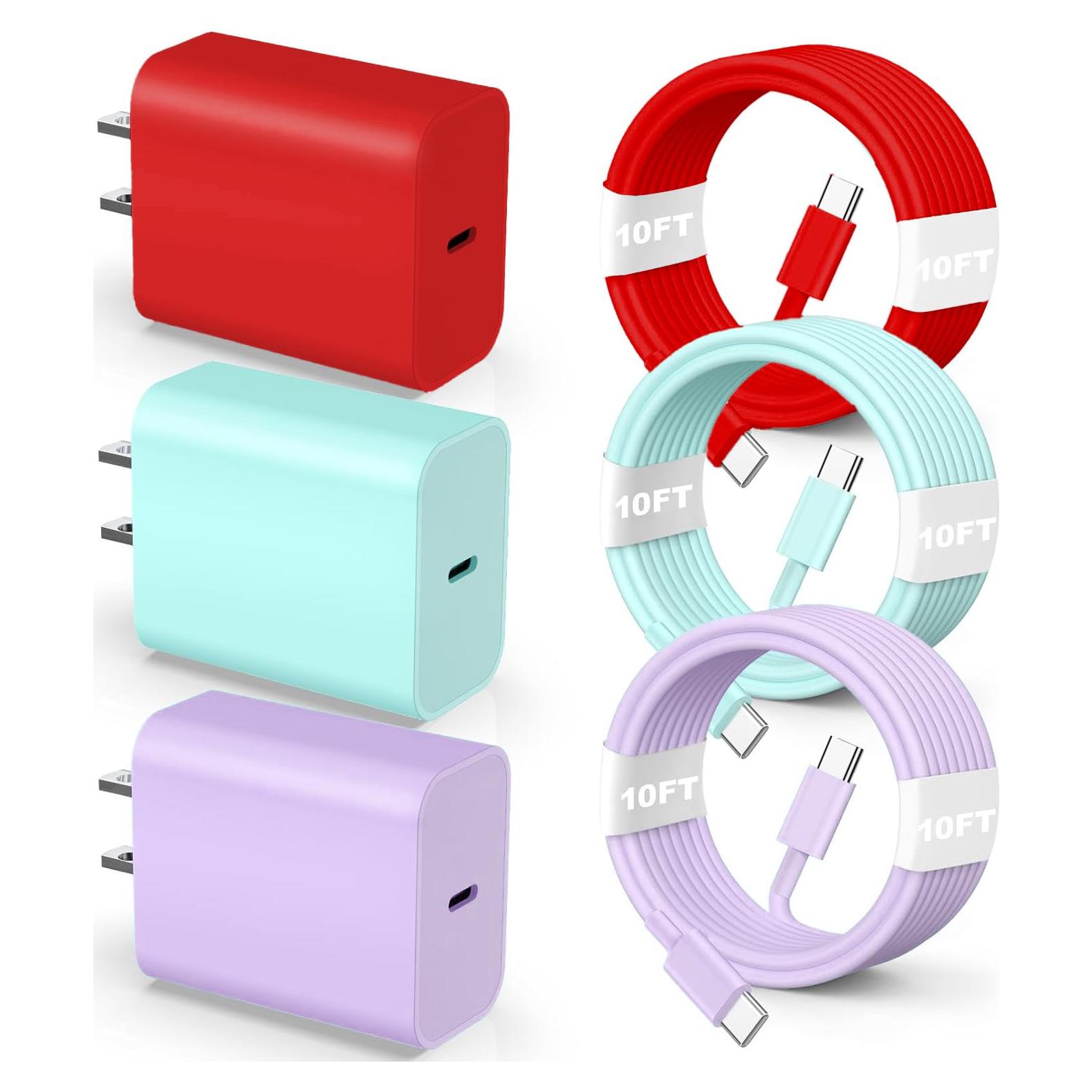 Cable de Carga Rápida USB C 60W 10FT 3Pack para iPhone 16/15