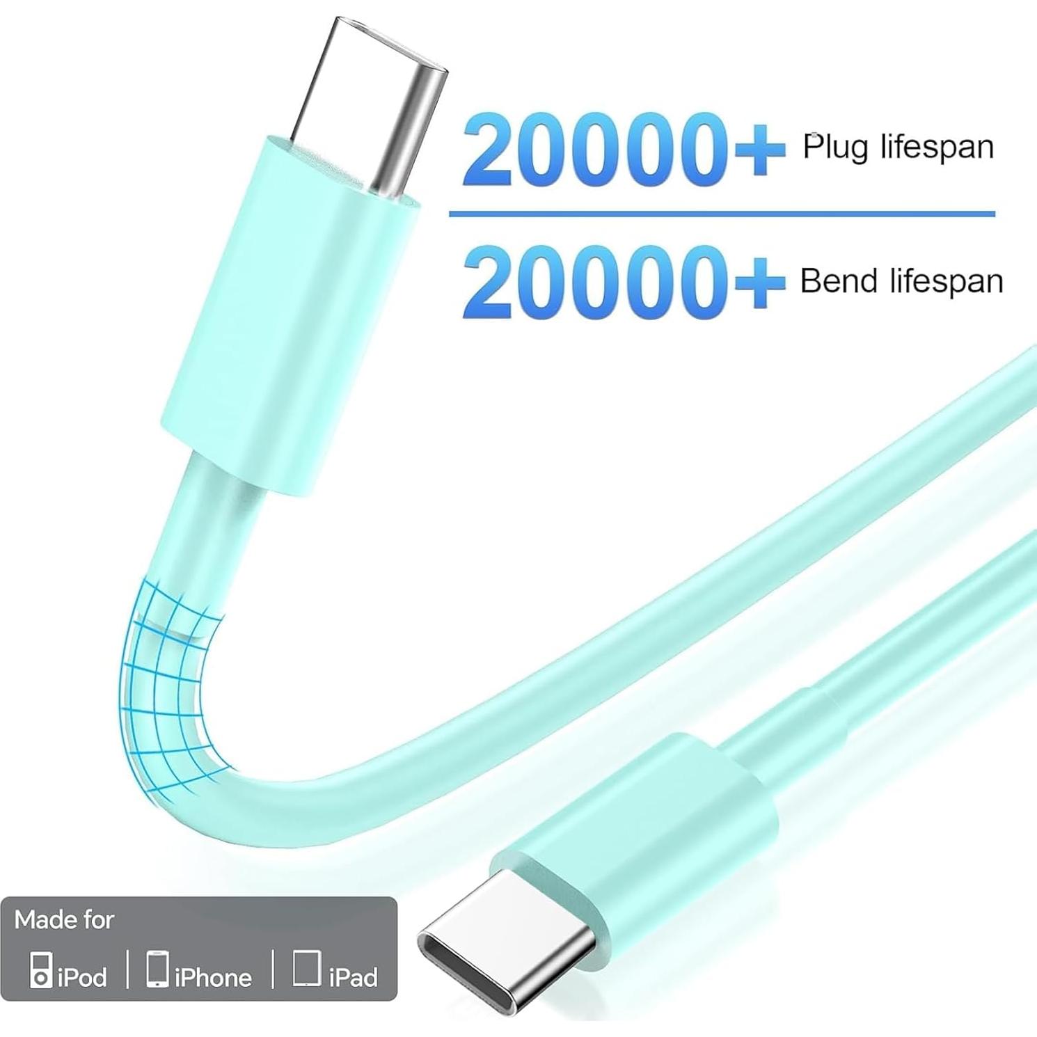 Cable de Carga Rápida USB C 60W 10FT 3Pack para iPhone 16/15