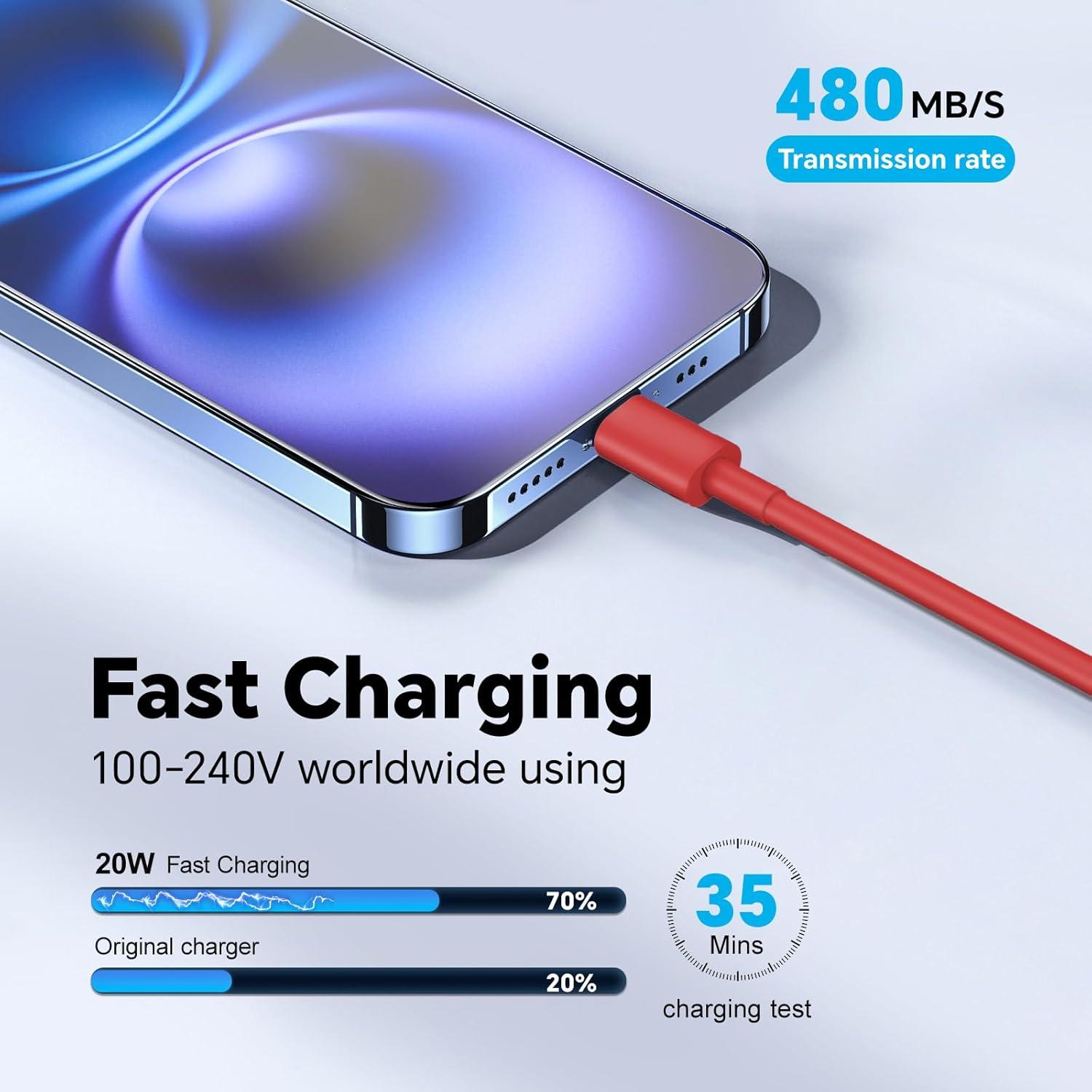 Cable de Carga Rápida USB C 60W 10FT 3Pack para iPhone 16/15