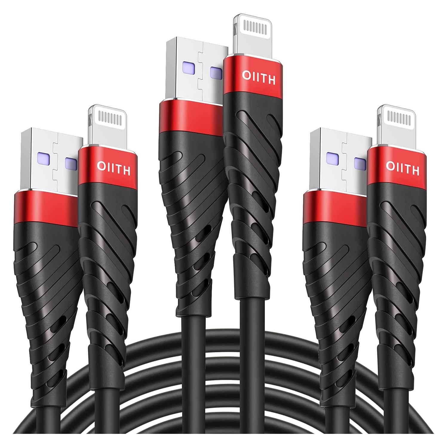 Cable de Carga Lightning OIITH MFi 1.83 m Rojo - Paquete de 3