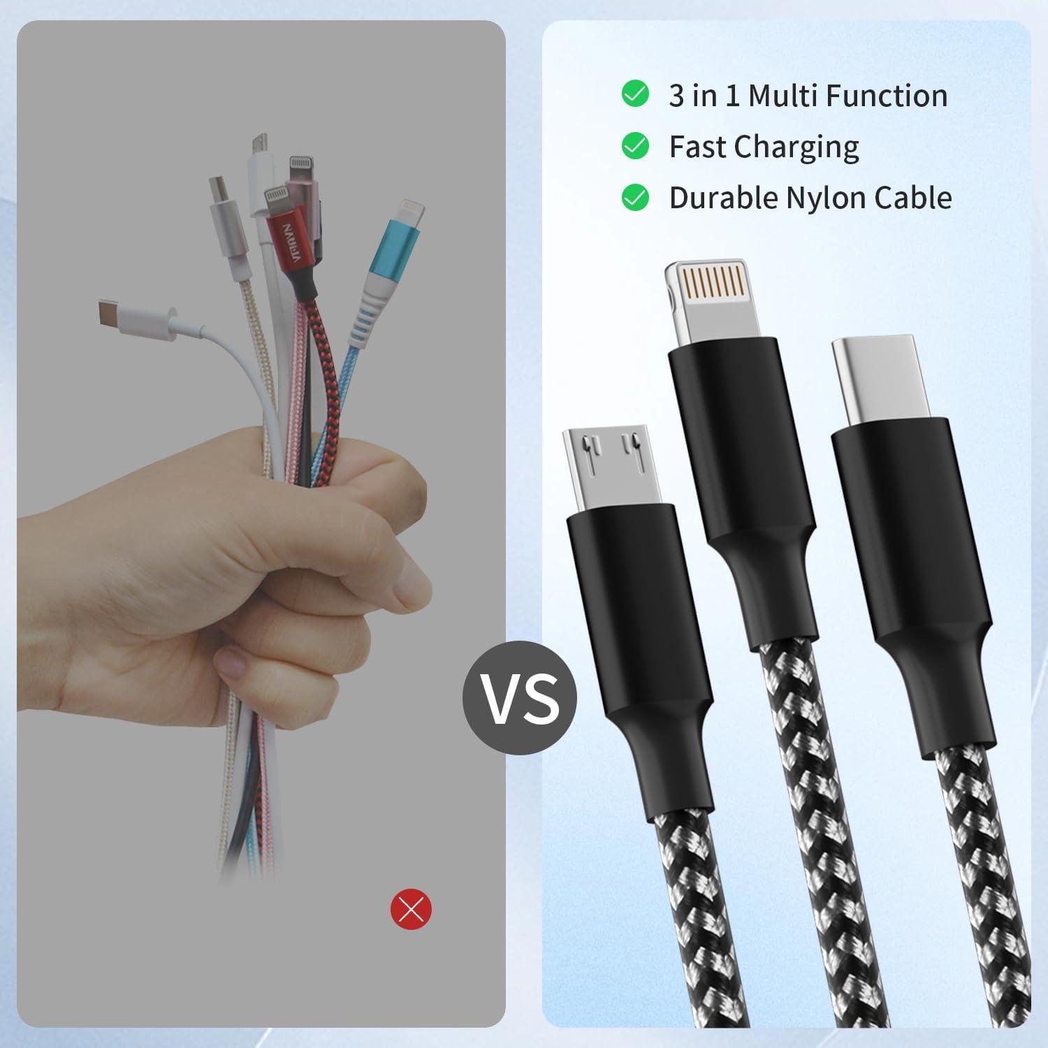 Cable de Carga Múltiple 3 en 1 Firsting 1.22m Negro y Gris