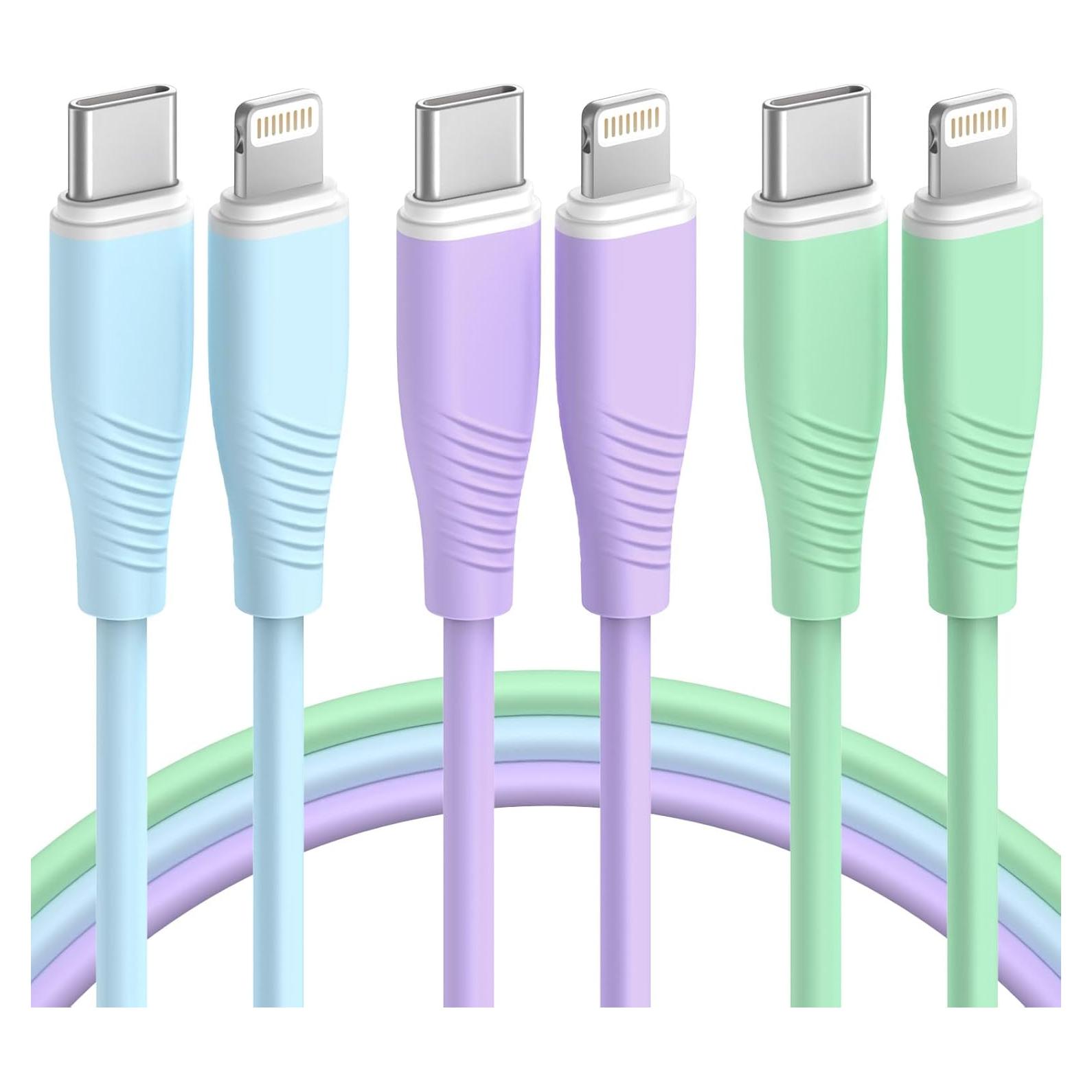 Paquete de 3 Cables USB C a Lightning MenoSupp 1.83m Carga Rápida