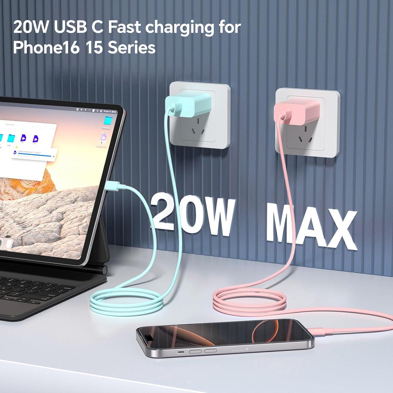 Cable de Carga Rápida USB C 60W 10FT 3Pack para iPhone 16/15