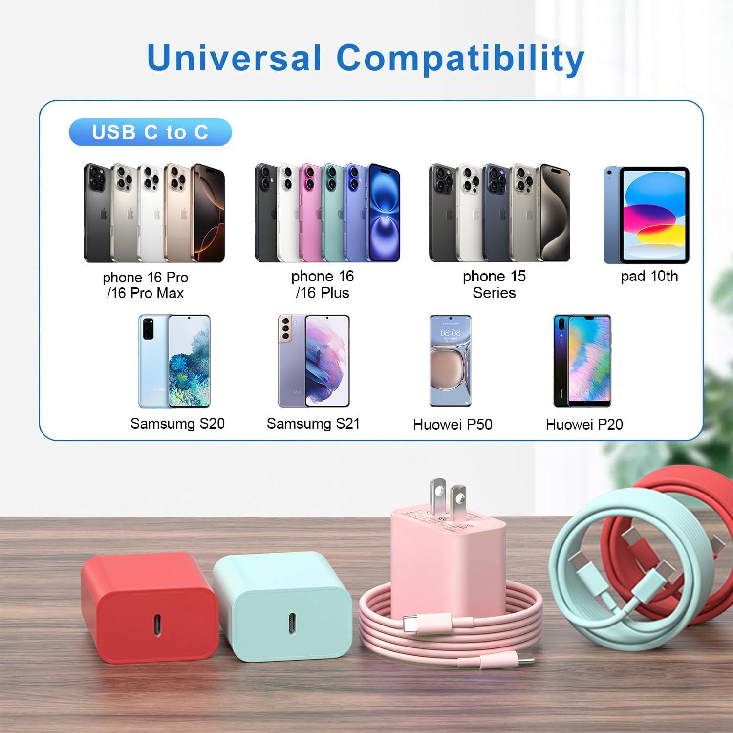 Cable de Carga Rápida USB C 60W 10FT 3Pack para iPhone 16/15