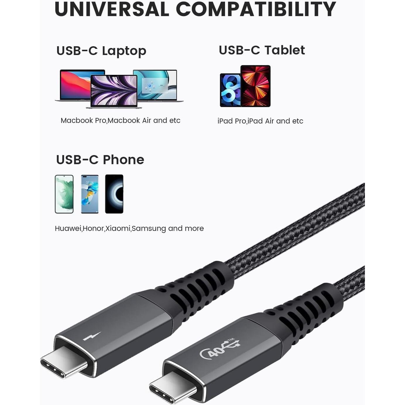 Cable Thunderbolt 4 USB-C 1M Jiasnmo 240W 40Gbps 8K