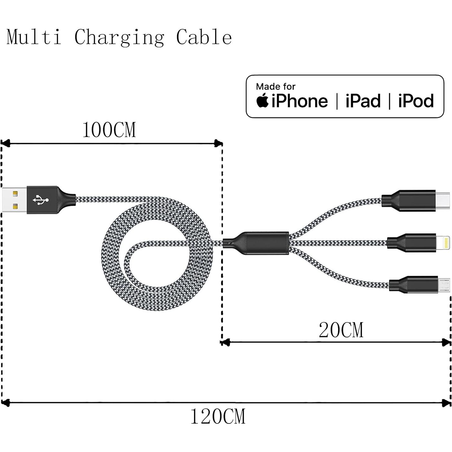 Cable de Carga Múltiple 3 en 1 Xnewcable 4FT Nylon Trenzado