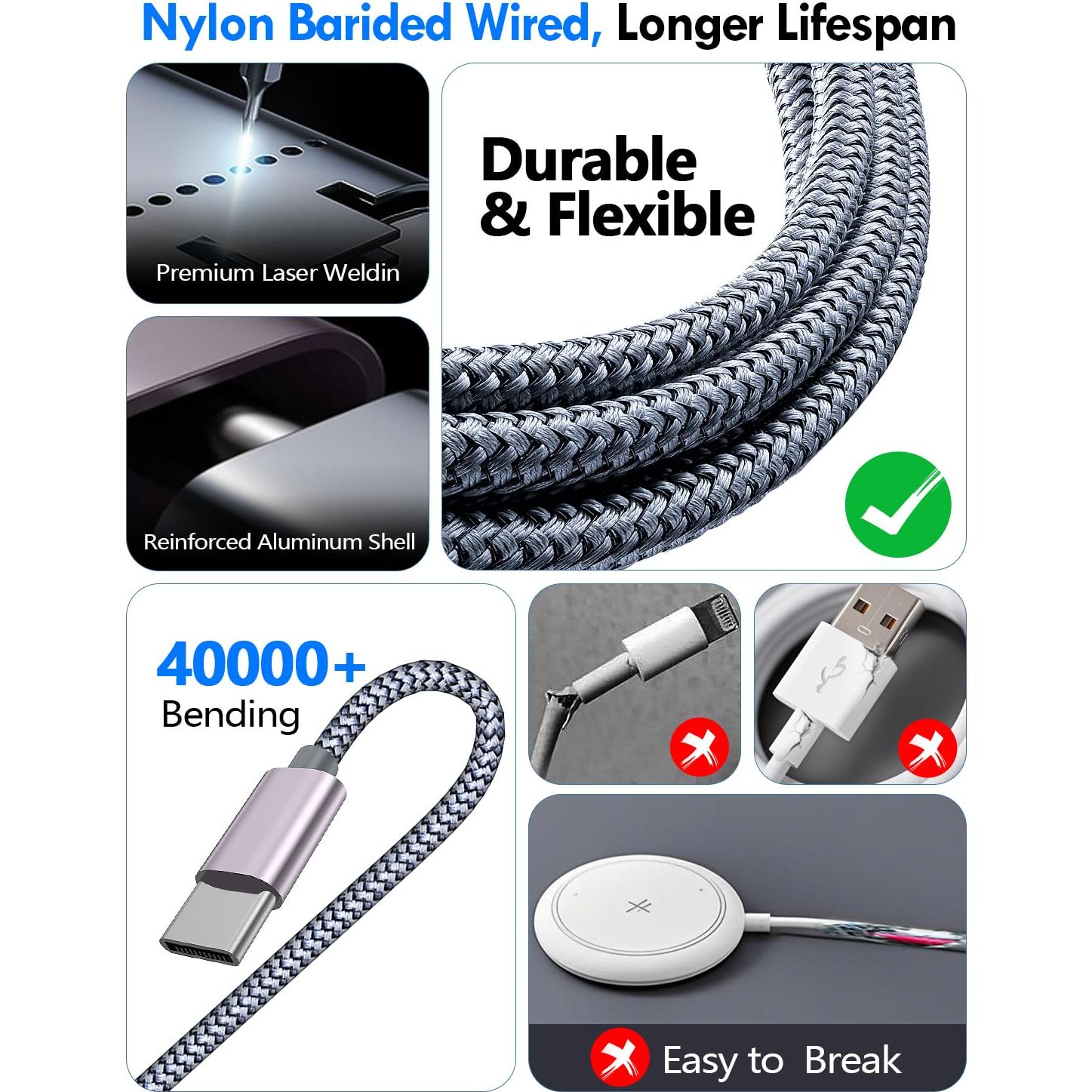 Cable de carga rápida múltiple 2Pack xiwxi 1.22m USB-C/Lightning