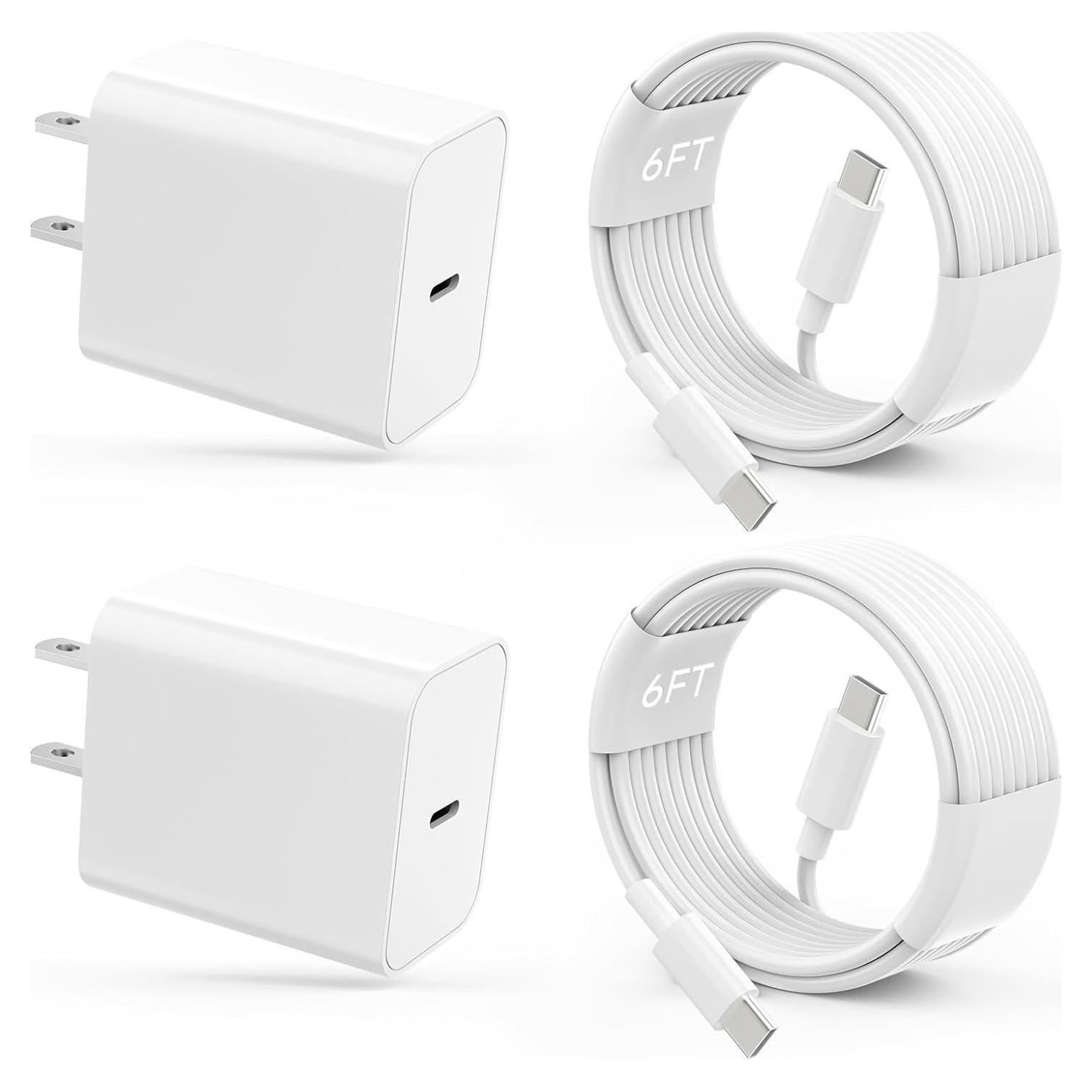 Cargador Rápido DJYQWIN 20W USB-C 2 Paquetes 2m para iPhone