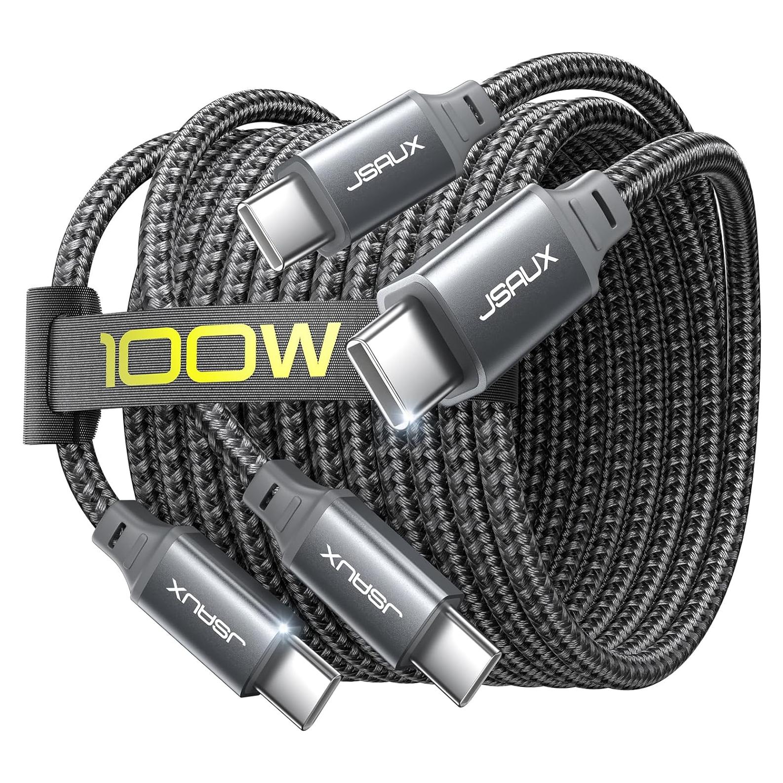 Cable USB C a USB C JSAUX 100W 2-Pack 3.05m Gris