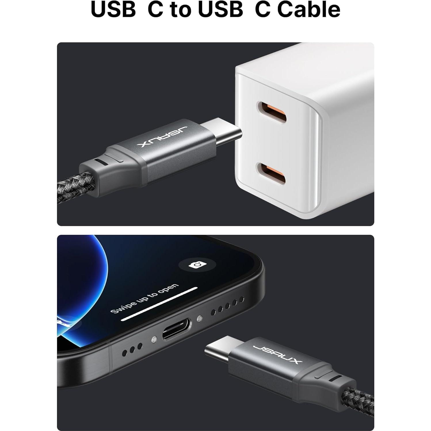 Cable USB C a USB C JSAUX 100W 2-Pack 3.05m Gris
