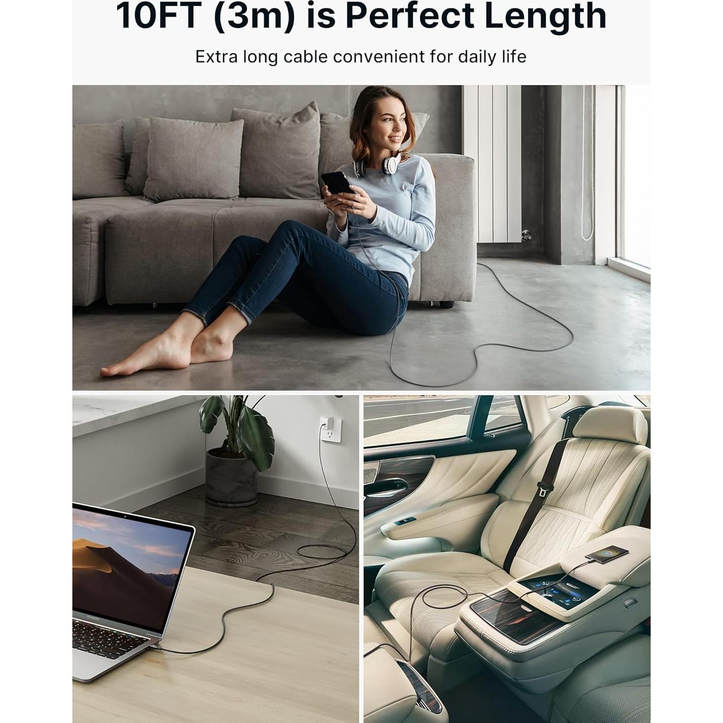 Cable USB C a USB C JSAUX 100W 2-Pack 3.05m Gris